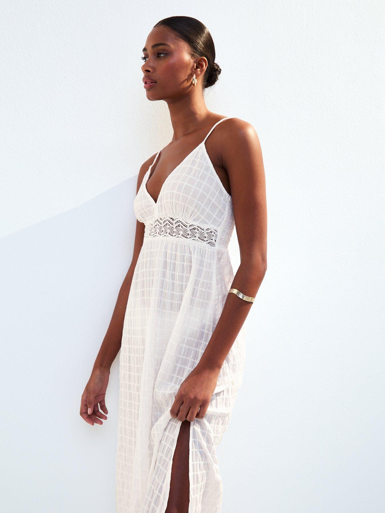 Image 3 of 5 of New Look White Lace Insert Maxi Dress