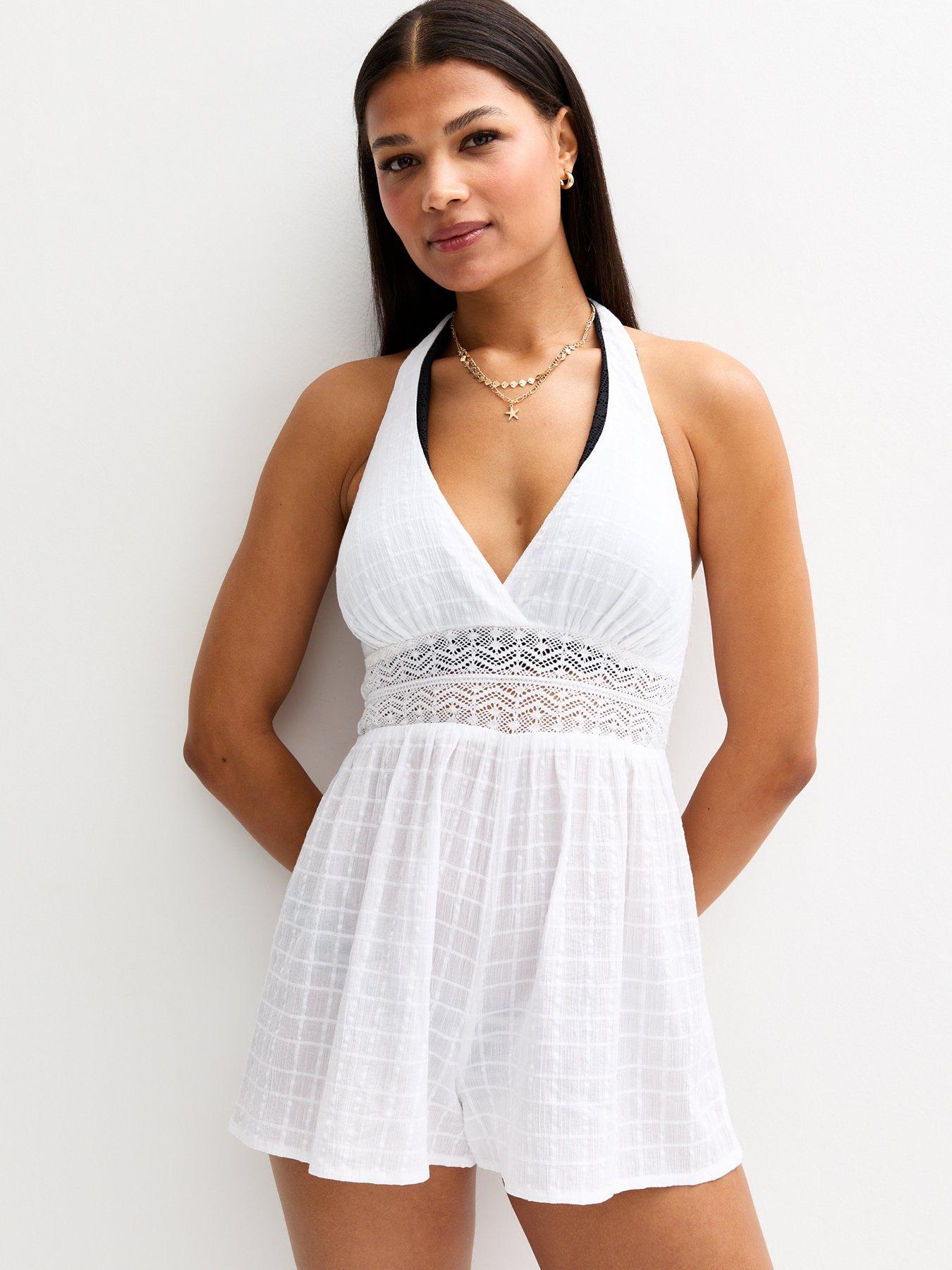 undefined Lace Insert Cover Up Playsuit - White