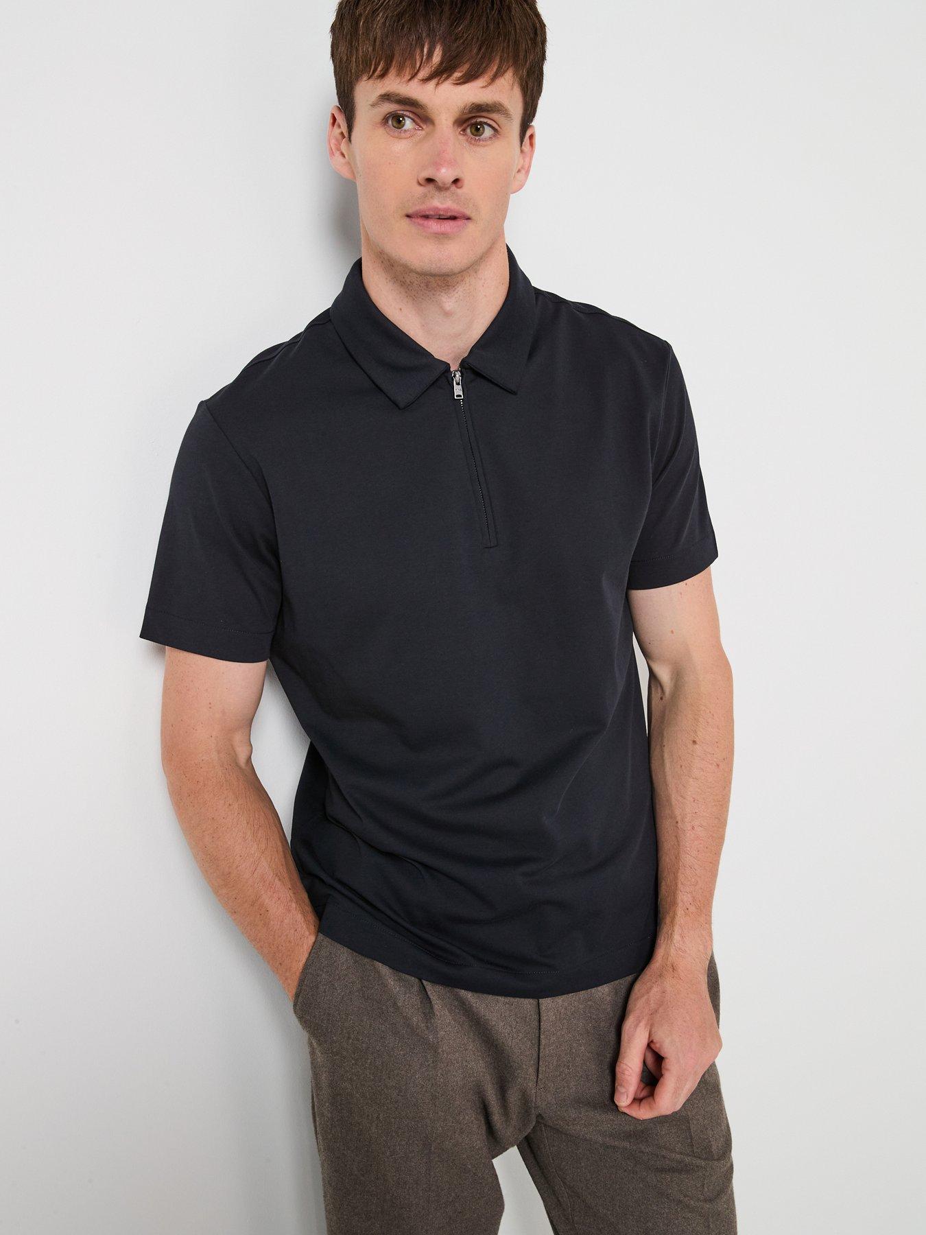 Mango Carle Zip Neck Short Sleeve Polo Shirt - Navy