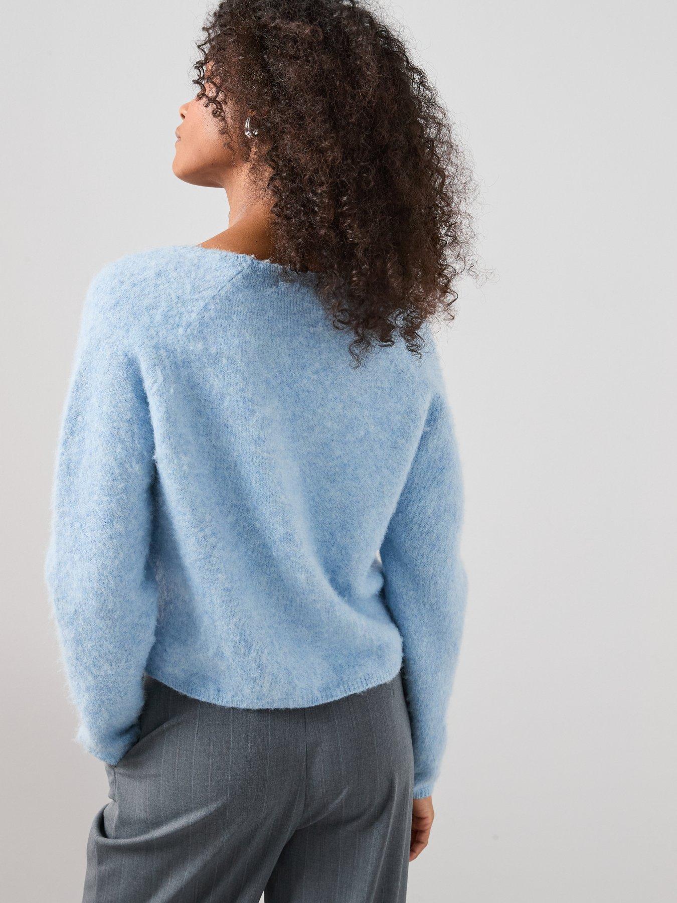 the-very-collection-fluffy-v-neck-covered-button-cardigan-bluestillFront