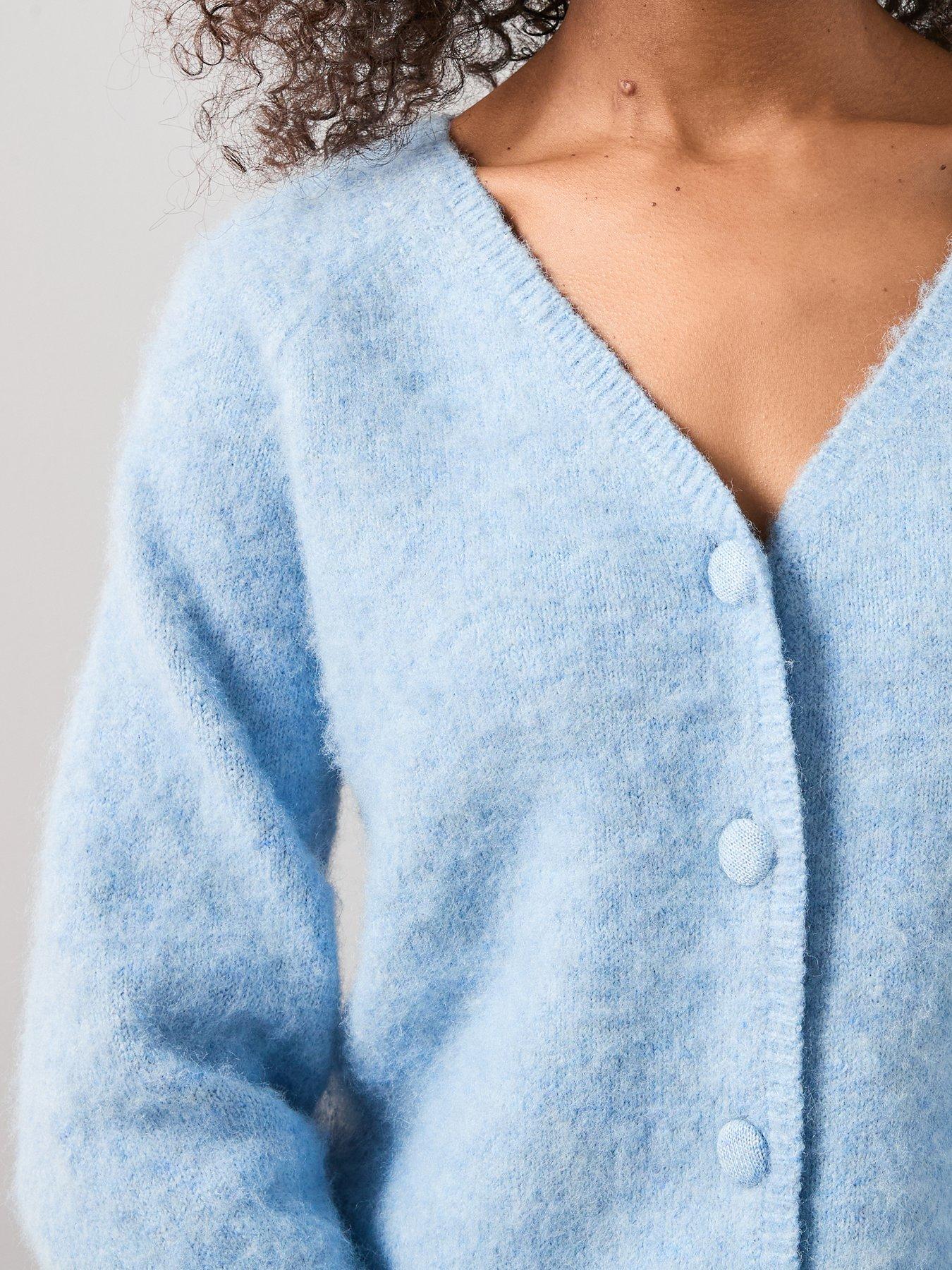 the-very-collection-fluffy-v-neck-covered-button-cardigan-bluedetail