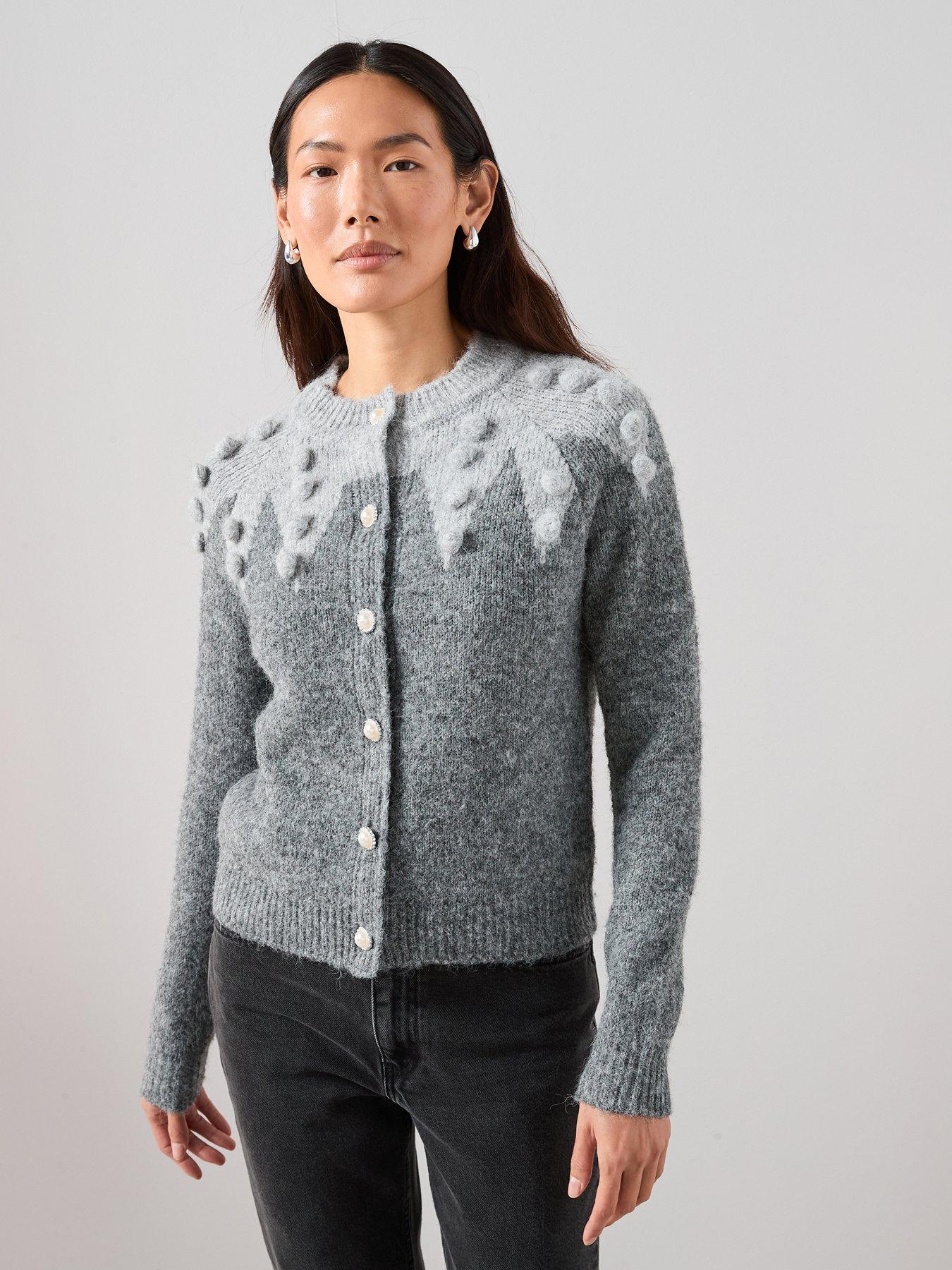 the-very-collection-crew-neck-pom-pom-jacquard-cardigan-greyfront