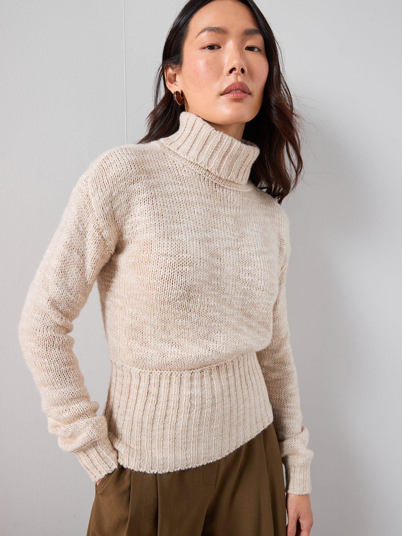 the-very-collection-roll-neck-cinched-waist-jumper-with-woolnbsp--natural