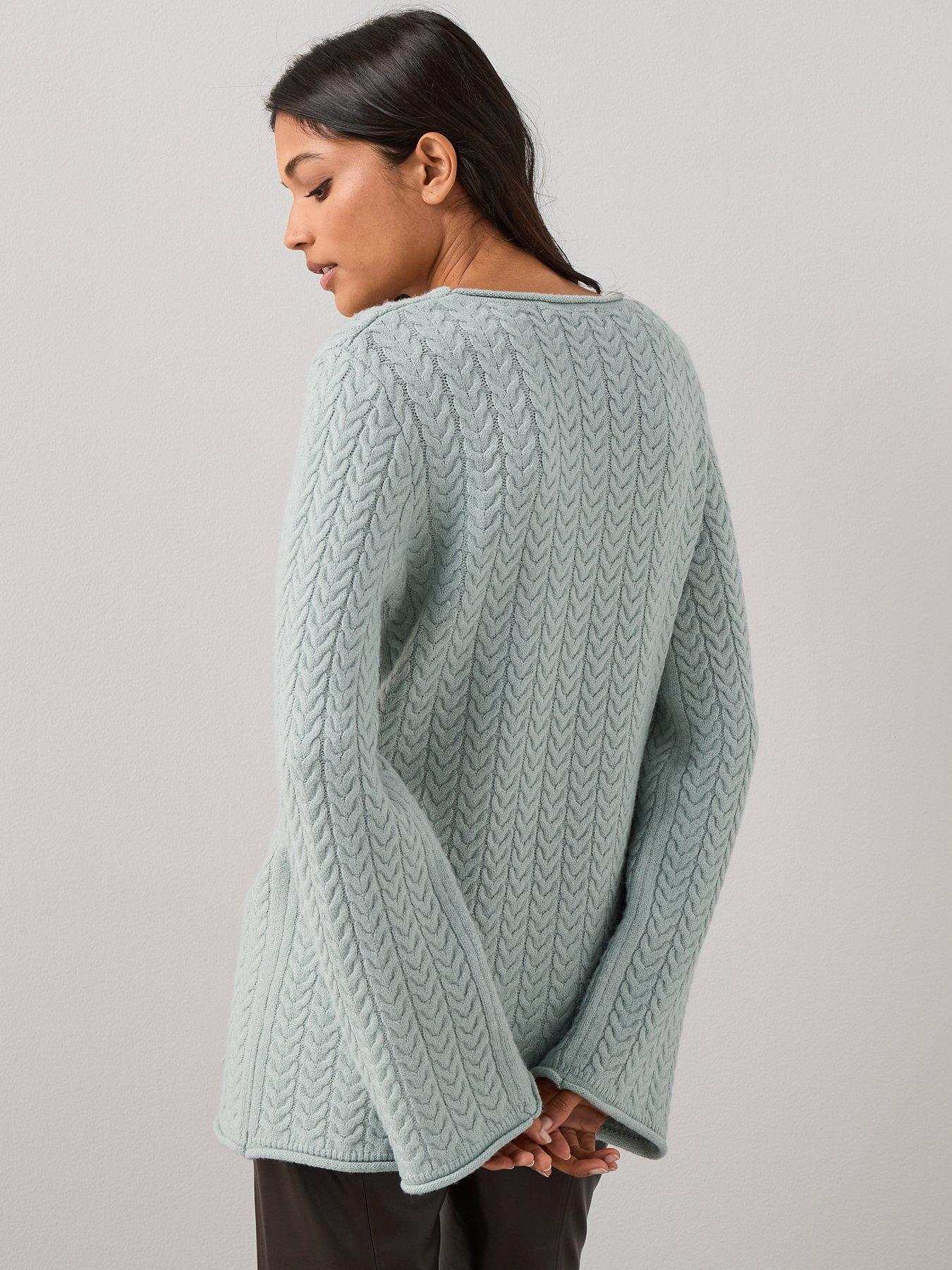 Image 2 of 7 of The Very Collection Rolled Edge Longline Cable Jumper - Grey Blue