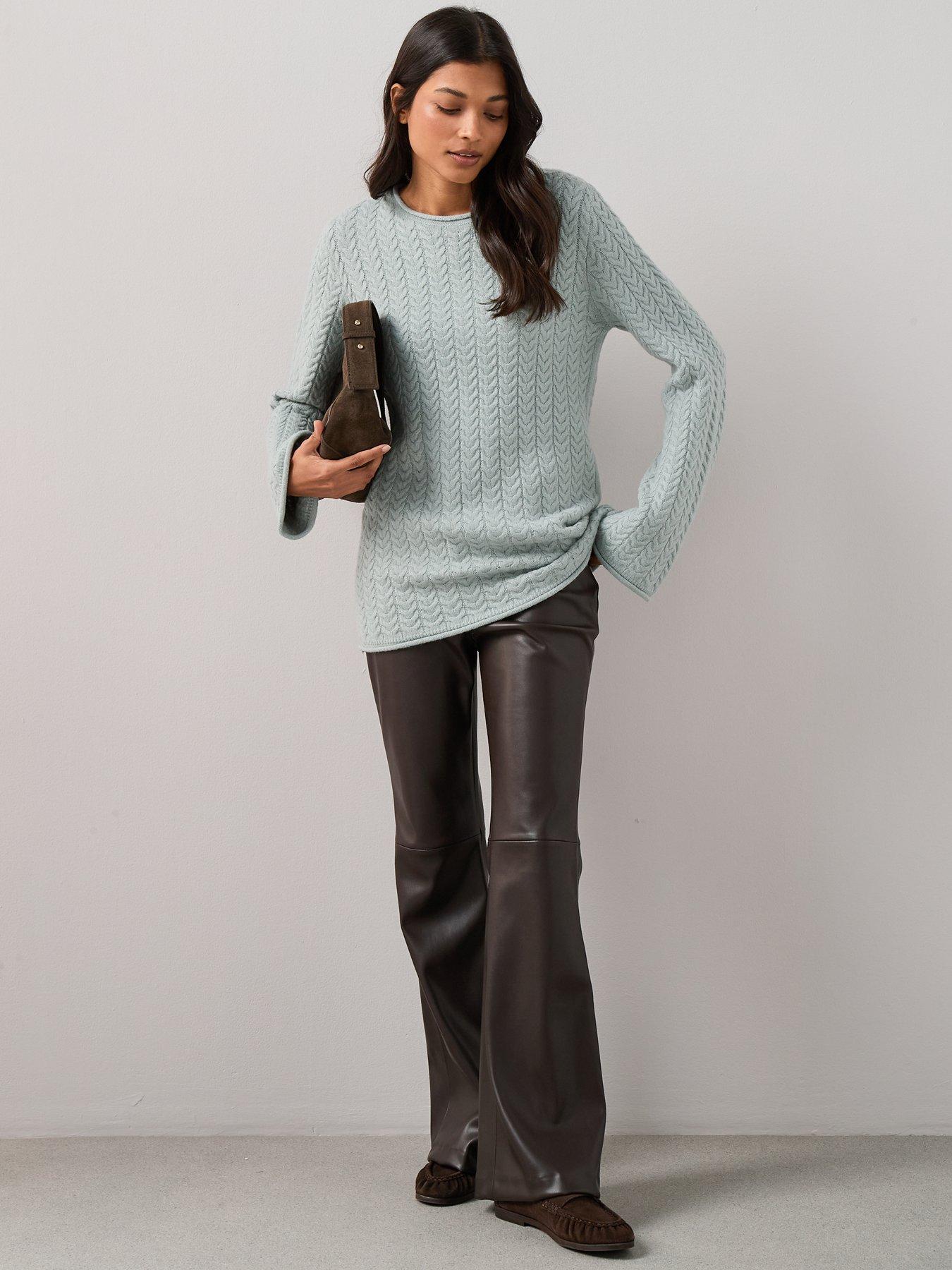 Image 3 of 7 of The Very Collection Rolled Edge Longline Cable Jumper - Grey Blue