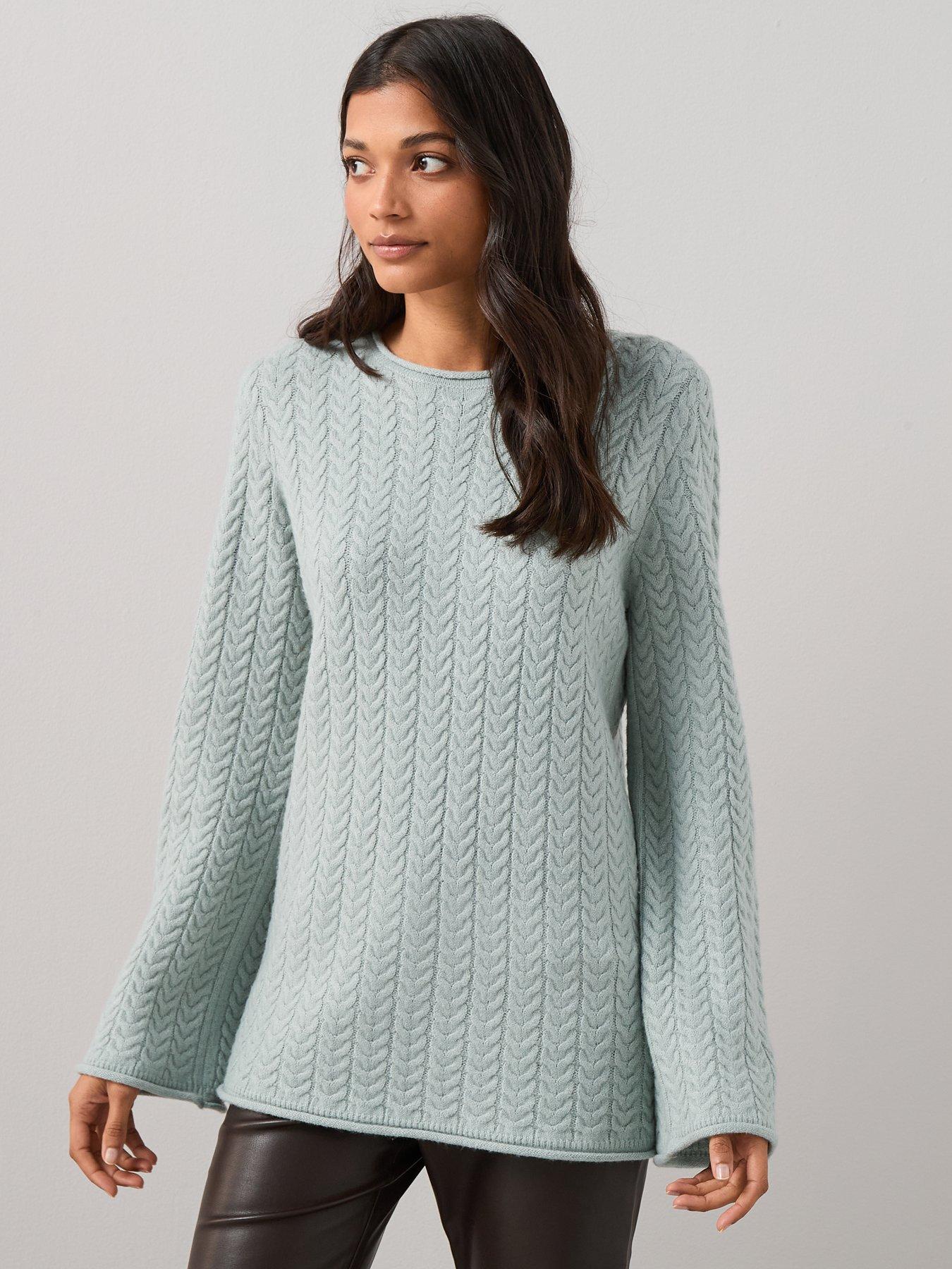 Image 4 of 7 of The Very Collection Rolled Edge Longline Cable Jumper - Grey Blue