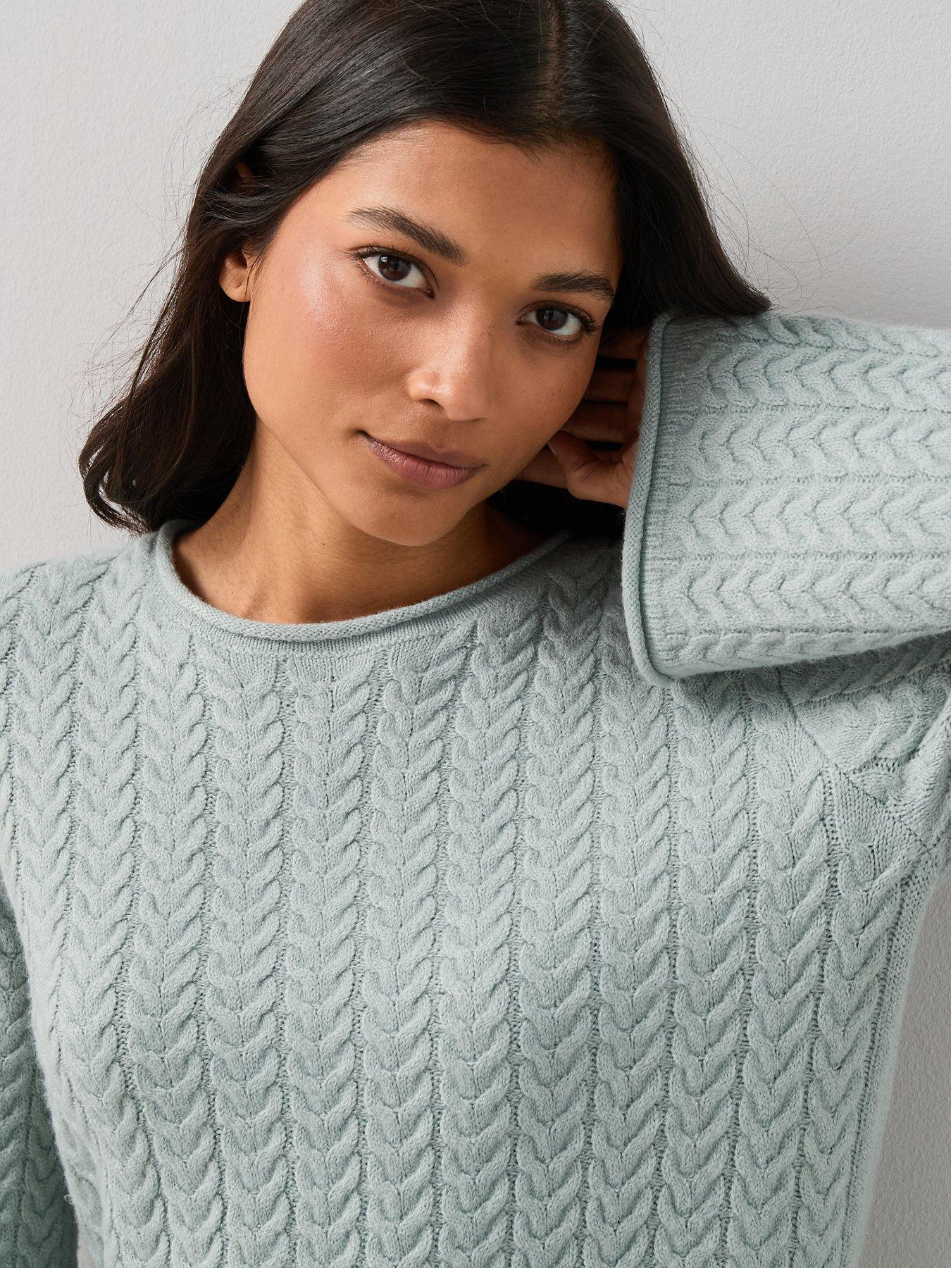 Image 5 of 7 of The Very Collection Rolled Edge Longline Cable Jumper - Grey Blue