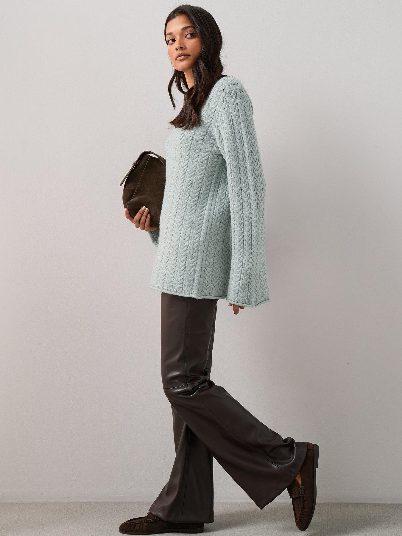 Image 6 of 7 of The Very Collection Rolled Edge Longline Cable Jumper - Grey Blue