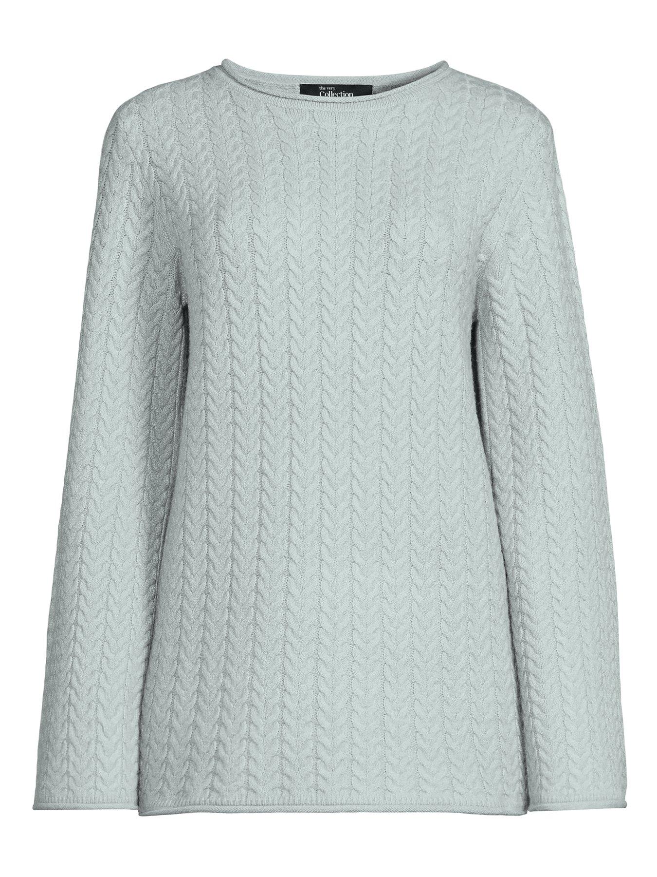 Image 7 of 7 of The Very Collection Rolled Edge Longline Cable Jumper - Grey Blue