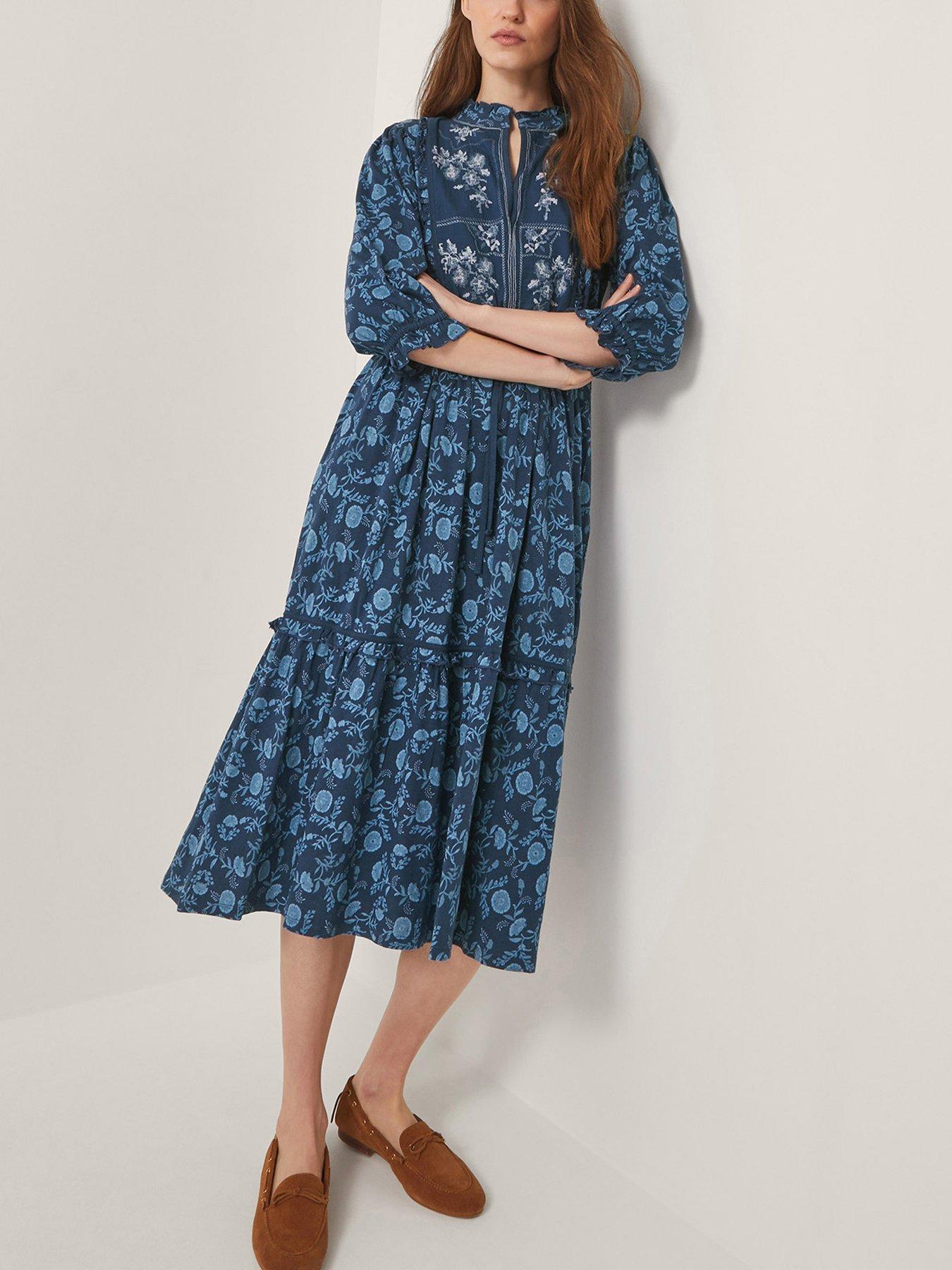 Monsoon Sofia Print Jersey Dress - Blue