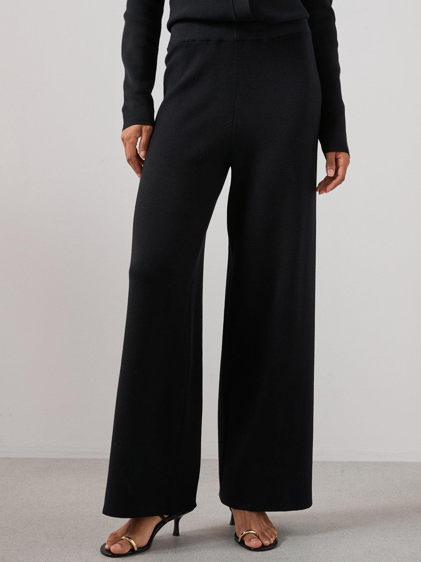 The Very Collection Wide Leg Knitted Trouser Co Ord - Black