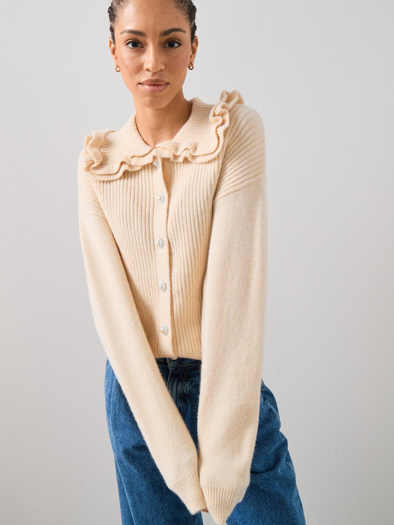The Very Collection Frill Collared Cardigan With Wool - Cream