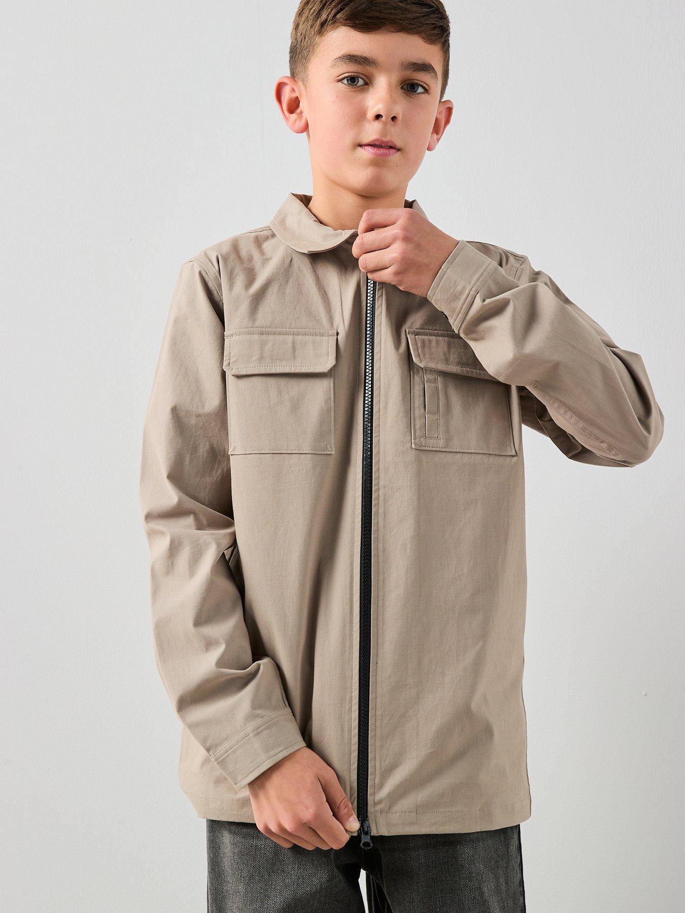 Image 1 of 6 of The Very Collection Boys Zip Up Pocket Detail Shirt - Stone Beige