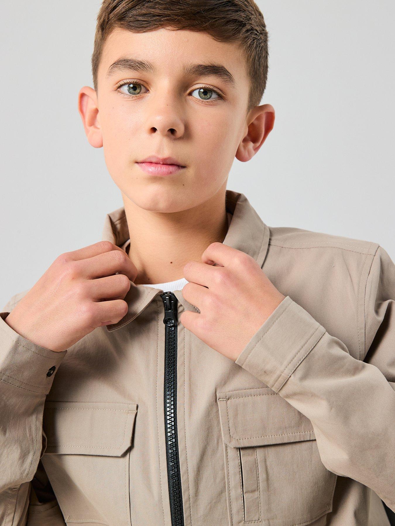 Image 4 of 6 of The Very Collection Boys Zip Up Pocket Detail Shirt - Stone Beige