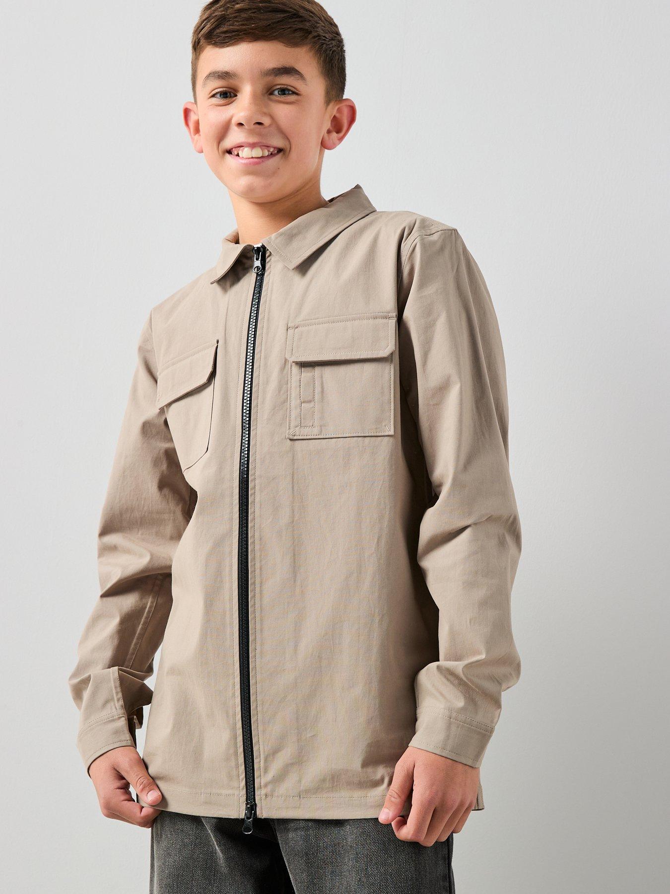 Image 5 of 6 of The Very Collection Boys Zip Up Pocket Detail Shirt - Stone Beige