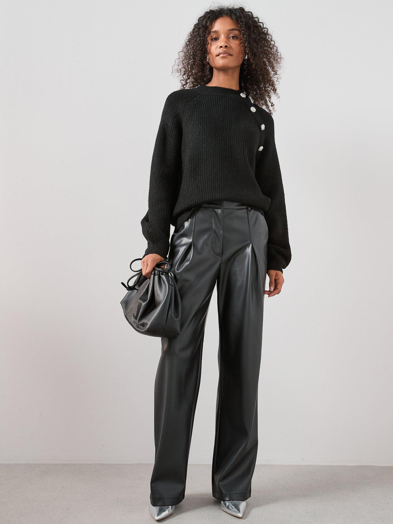Image 3 of 7 of The Very Collection Funnel Neck Button Shoulder Jumper - Black