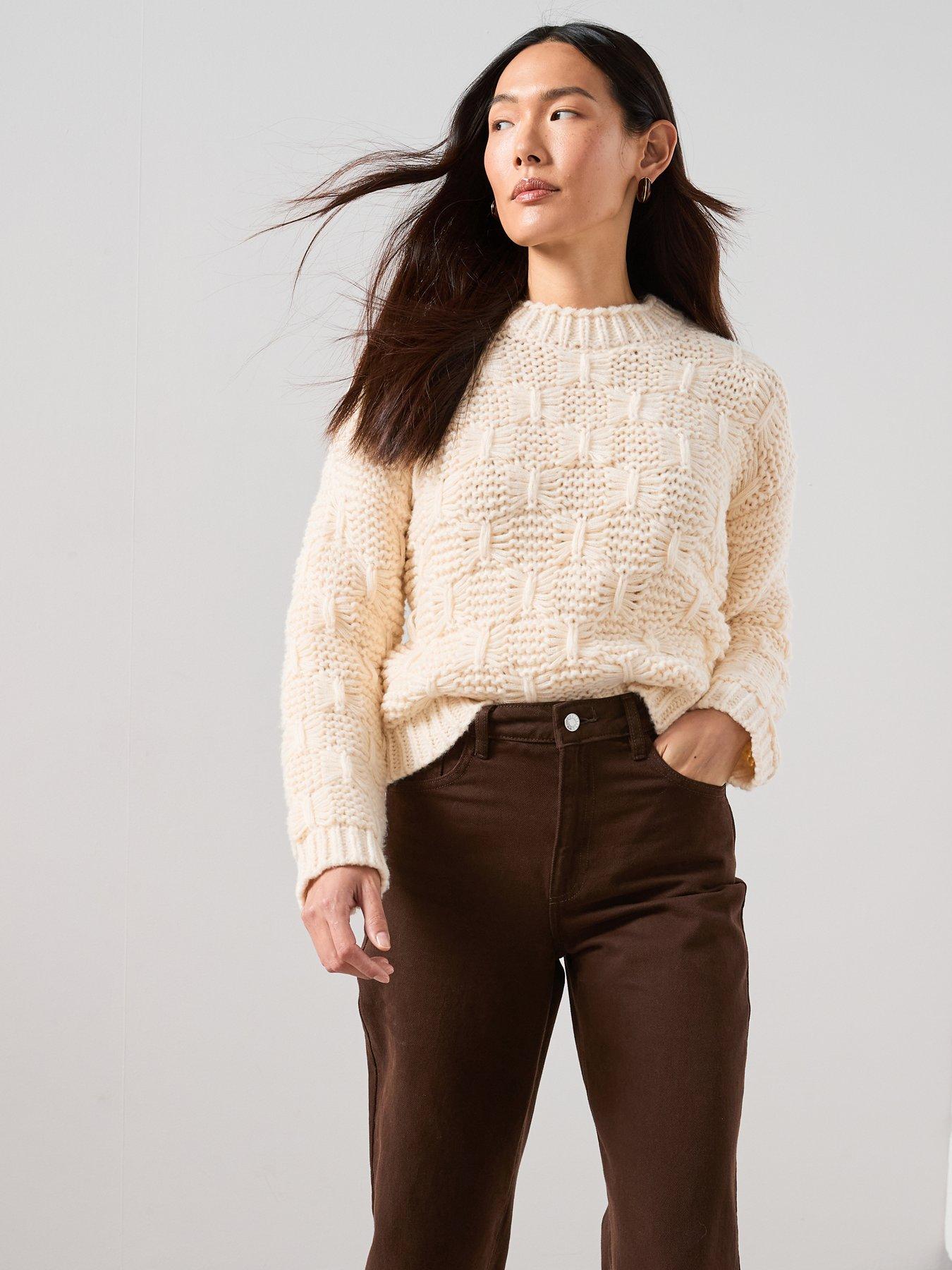 The Very Collection Chunky Knitted Stitch Detail Jumper - Cream