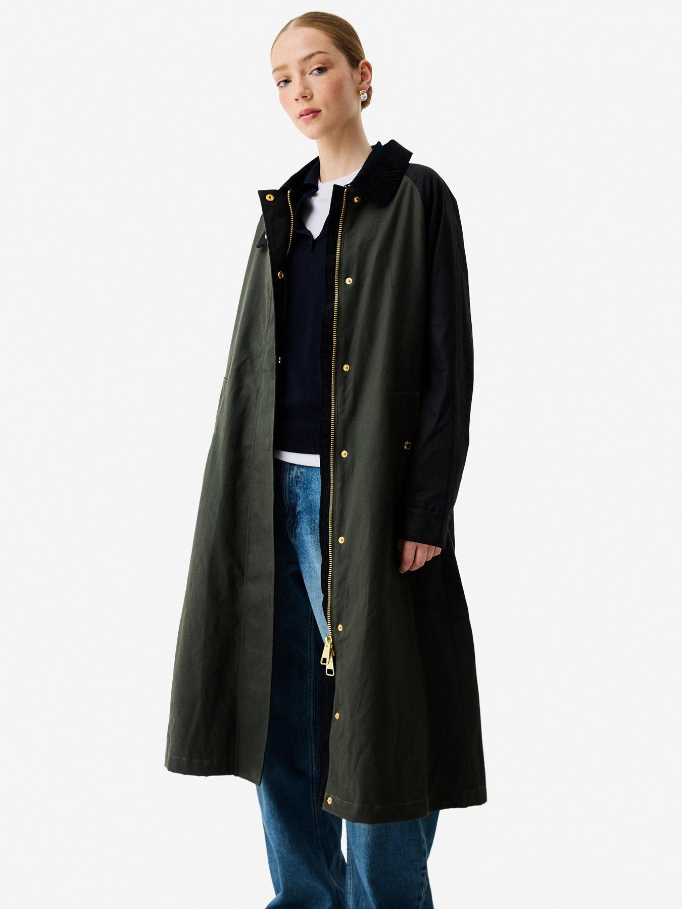 Hunter Harrow Patchcolour Block Long Waxed Jacket - Khaki