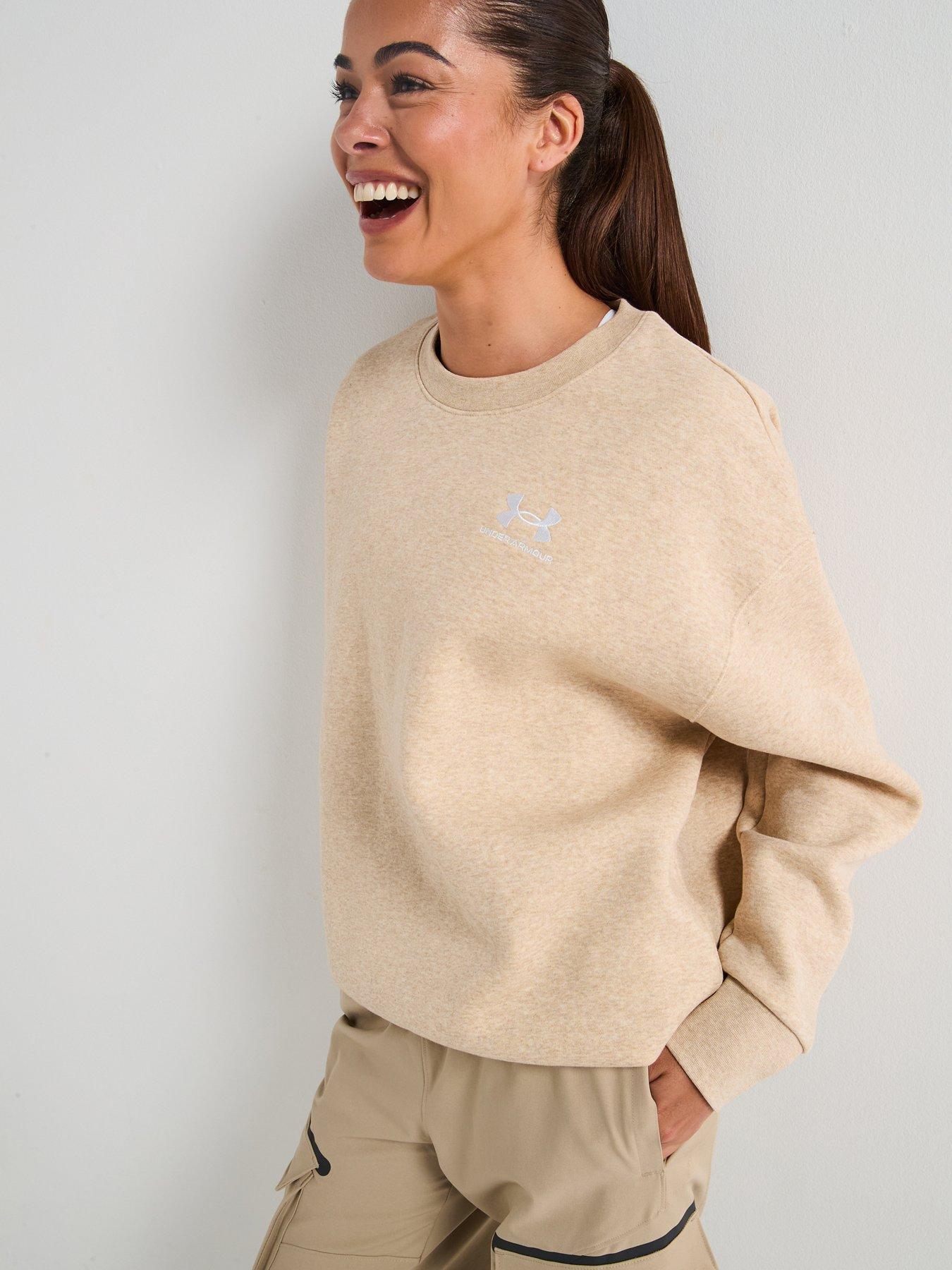 UNDER ARMOUR Womens Training Icon Fleece Oversized Crew Sweat - Khaki