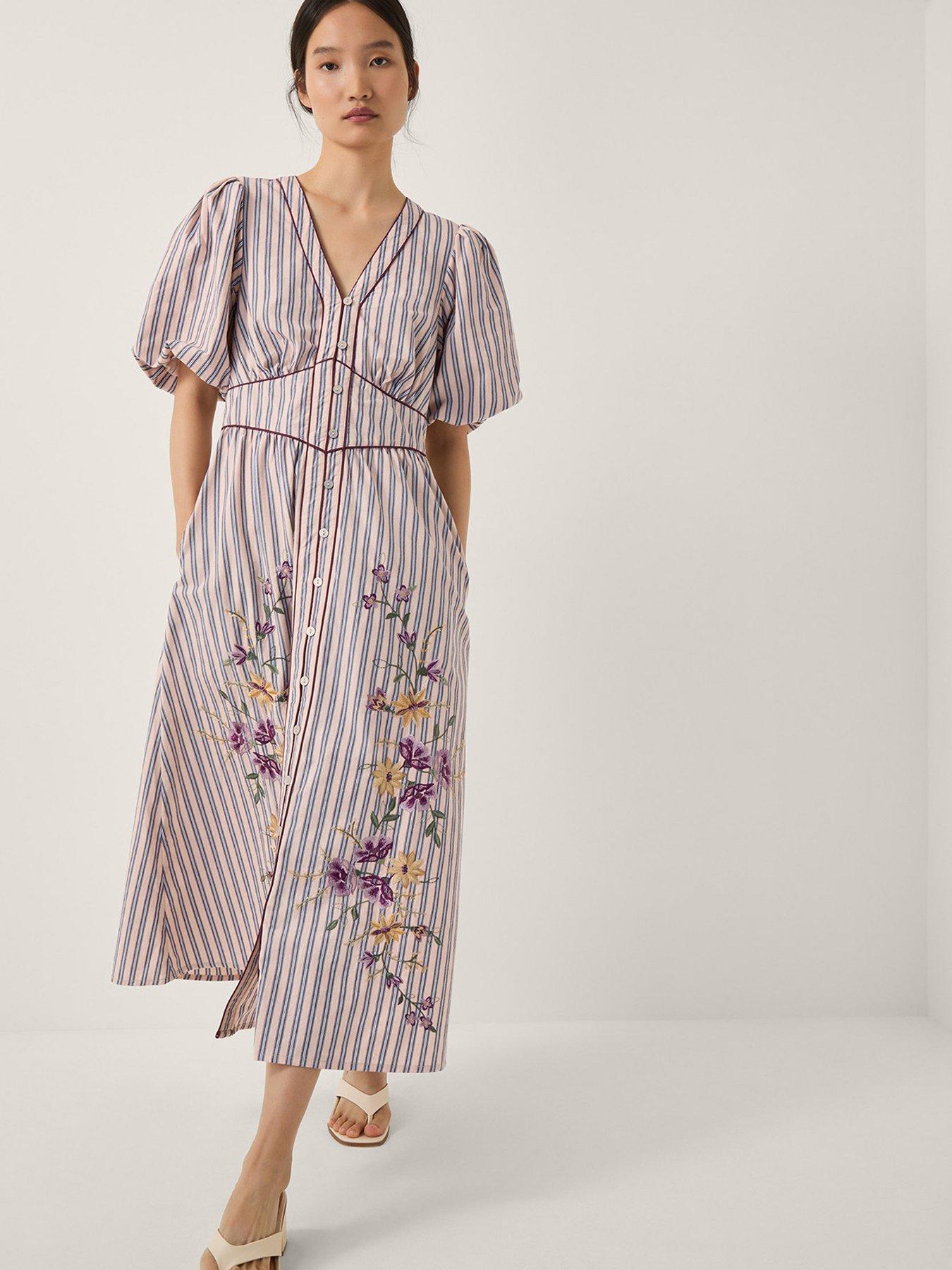 Image 1 of 4 of Monsoon Alexis Embroidered Dress - Pink