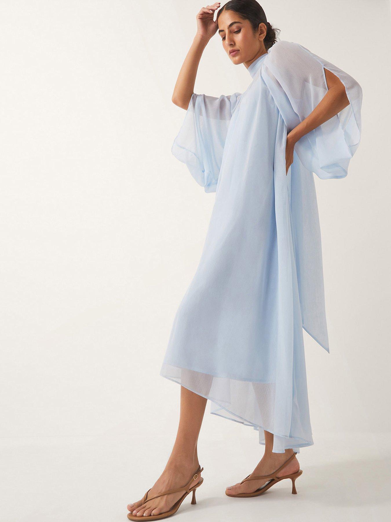 Image 1 of 6 of Monsoon Amelie Crinkle Dress - Blue