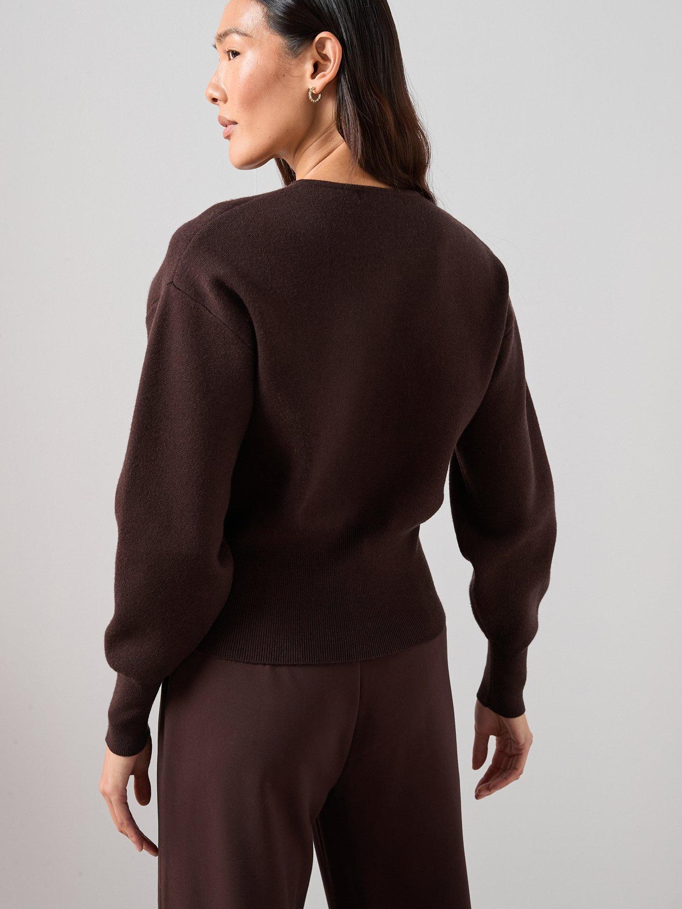 the-very-collection-crew-neck-popper-front-cardigan-chocolatestillFront