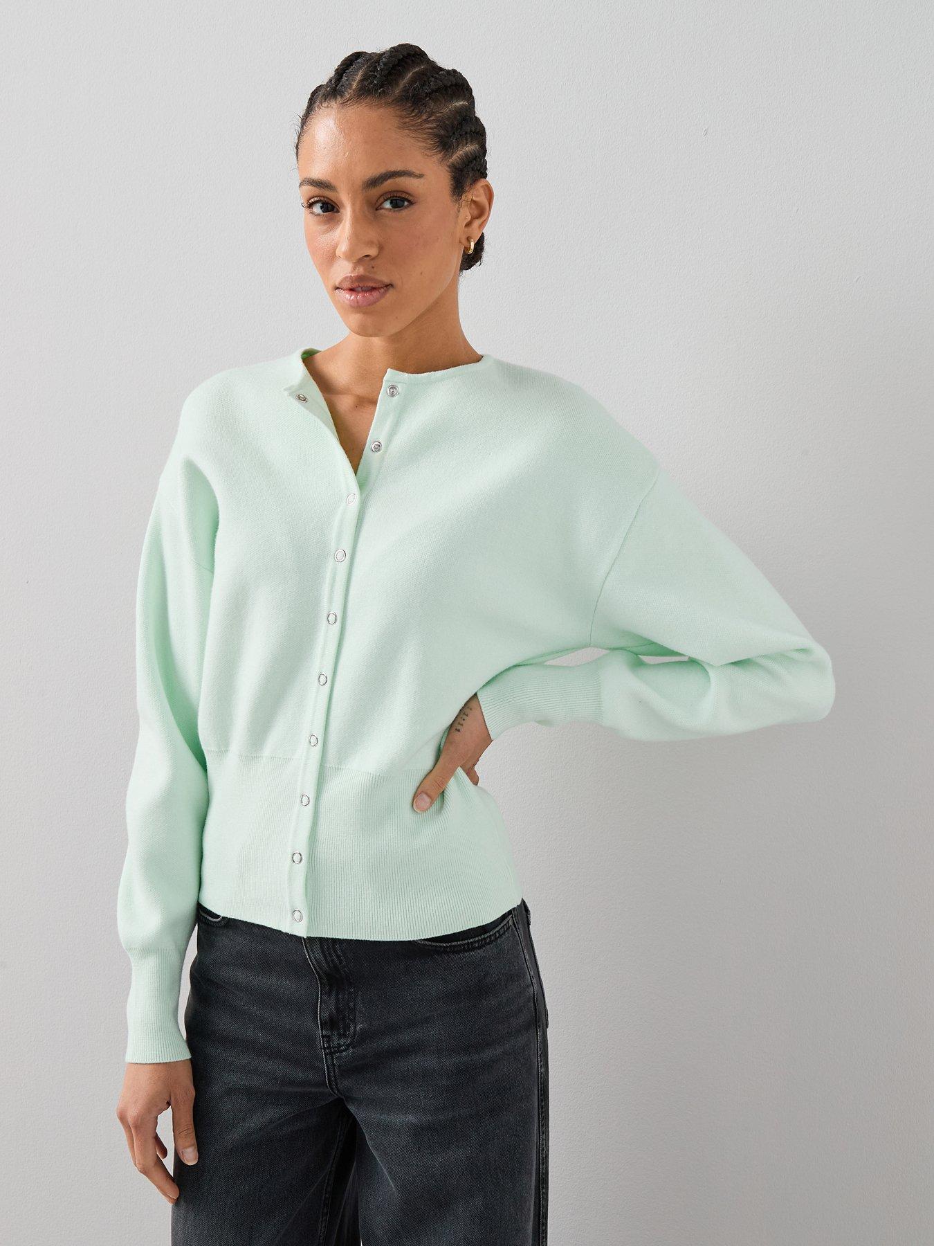 the-very-collection-crew-neck-popper-front-cardigan-green