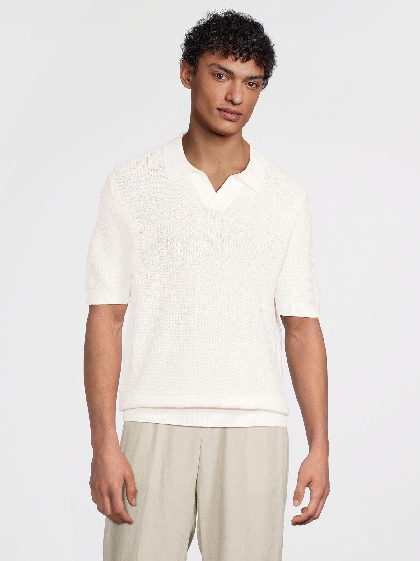 Mango Fluid Knitted Cotton Short Sleeve Polo Shirt - Cream