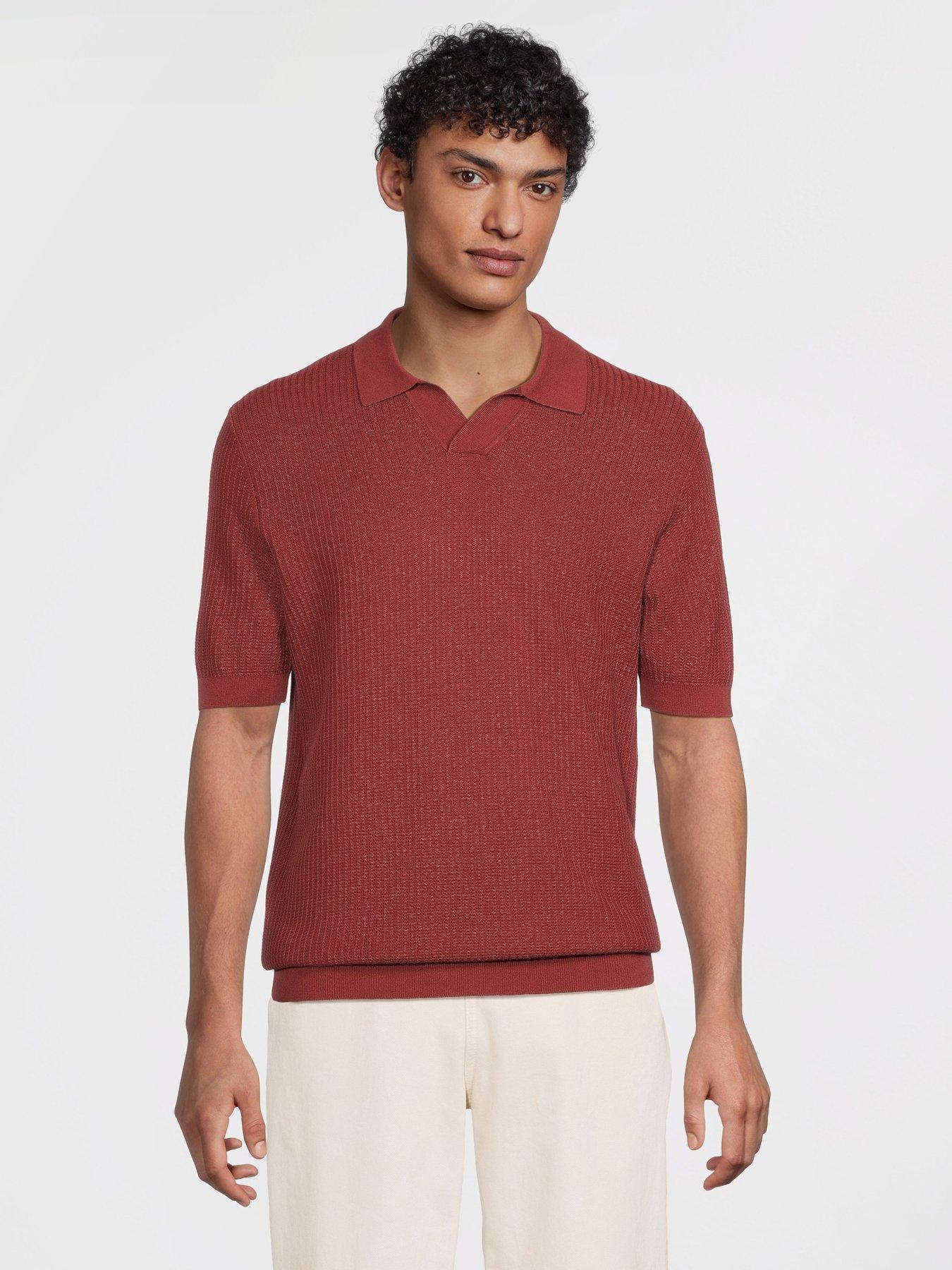 Mango Fluid Knitted Cotton Short Sleeve Polo Shirt - Dark Red