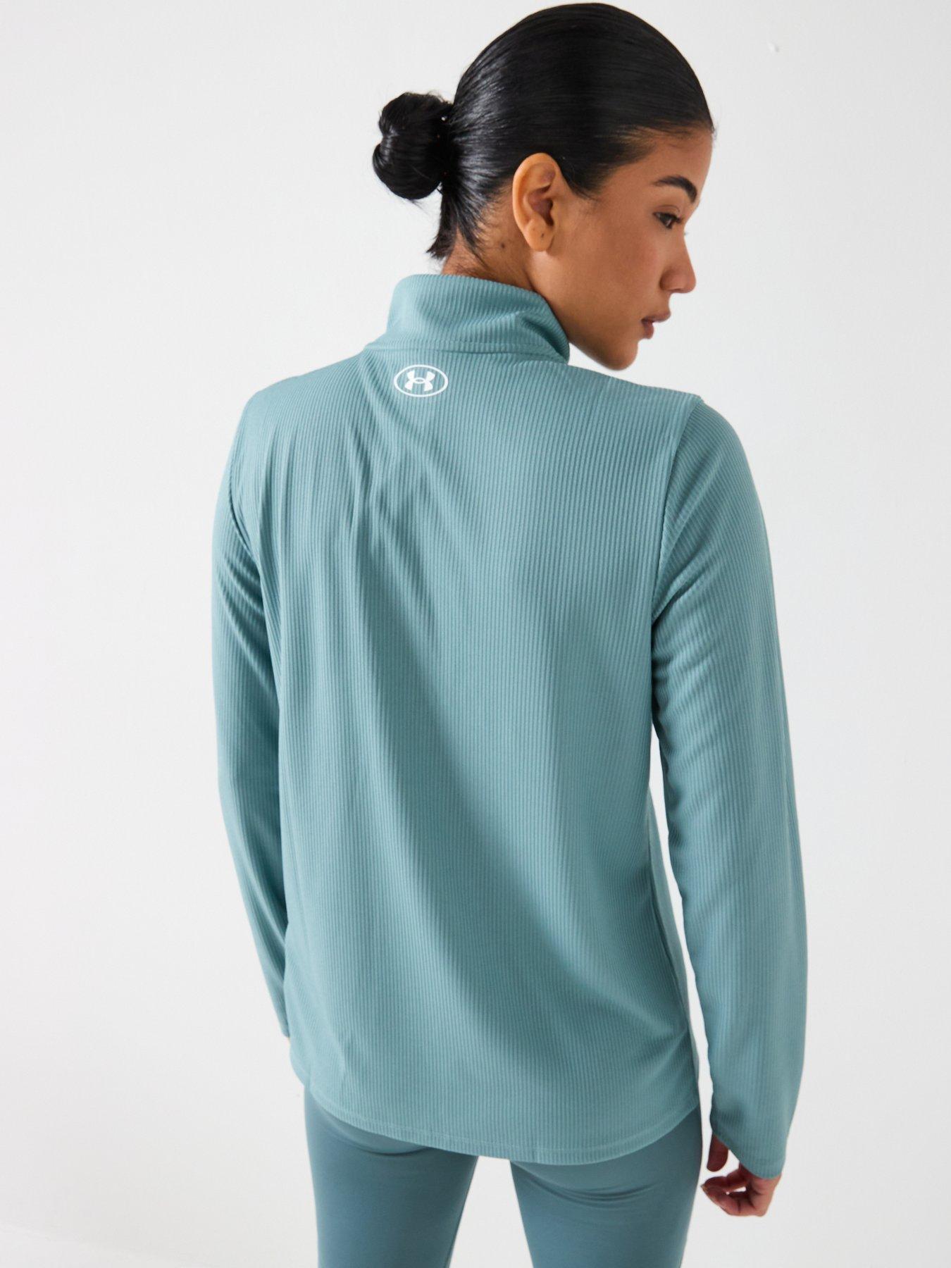 under-armour-womens-training-tech-rib-12-zip-top-greenstillFront