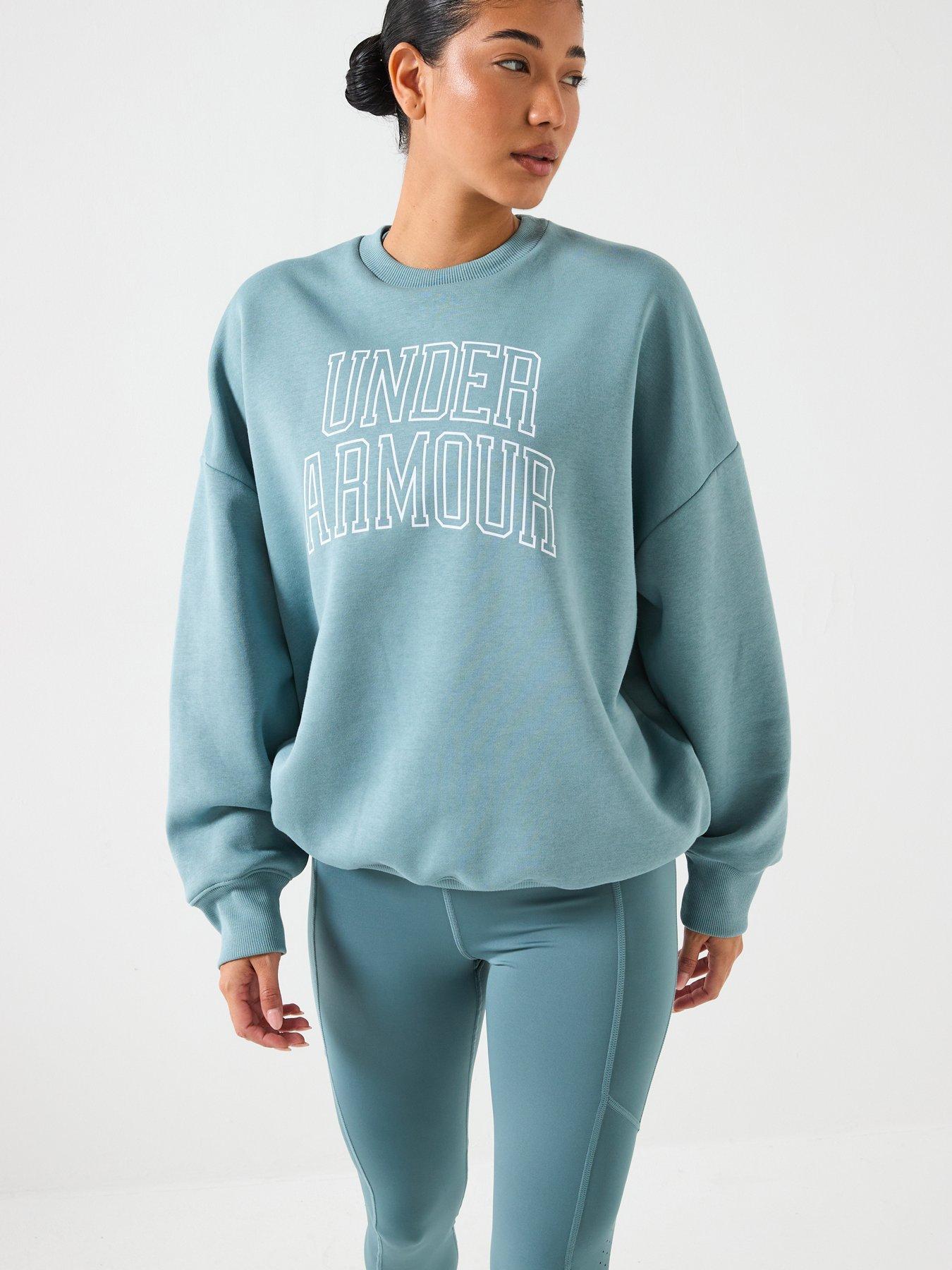 UNDER ARMOUR Womens Training Rival Fleece Oversized Varsity Crew Sweat - /White - Green
