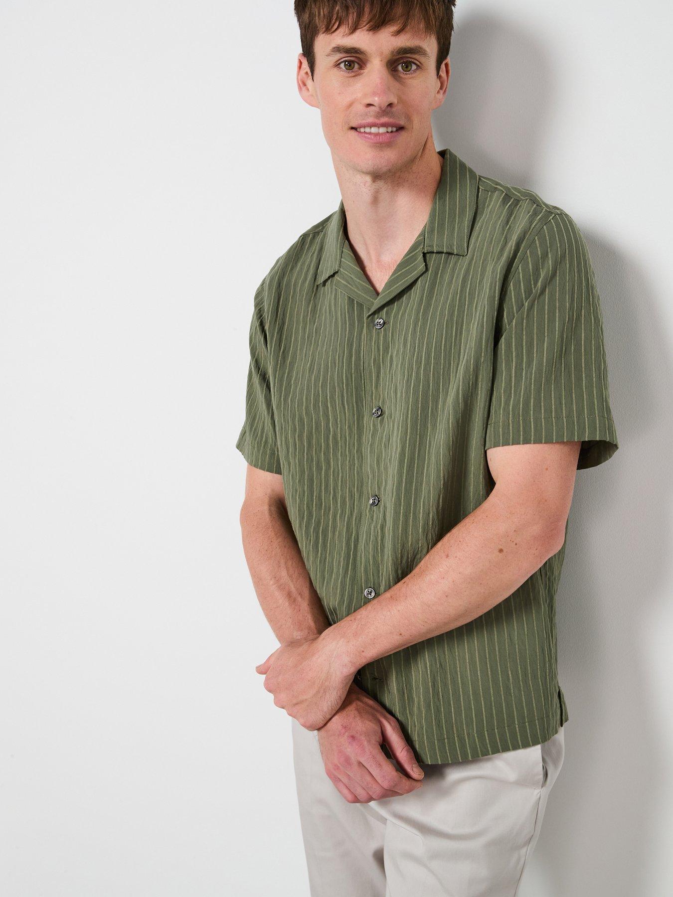 Mango Pireo Pinstripe Short Sleeve Resort Shirt - Khaki