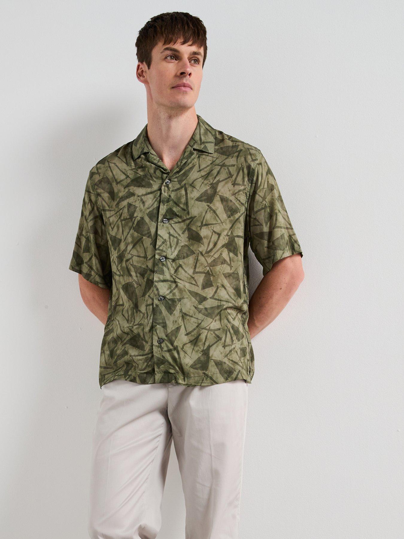 Mango Enrico Printed Short Sleeve Resort Shirt - Khaki