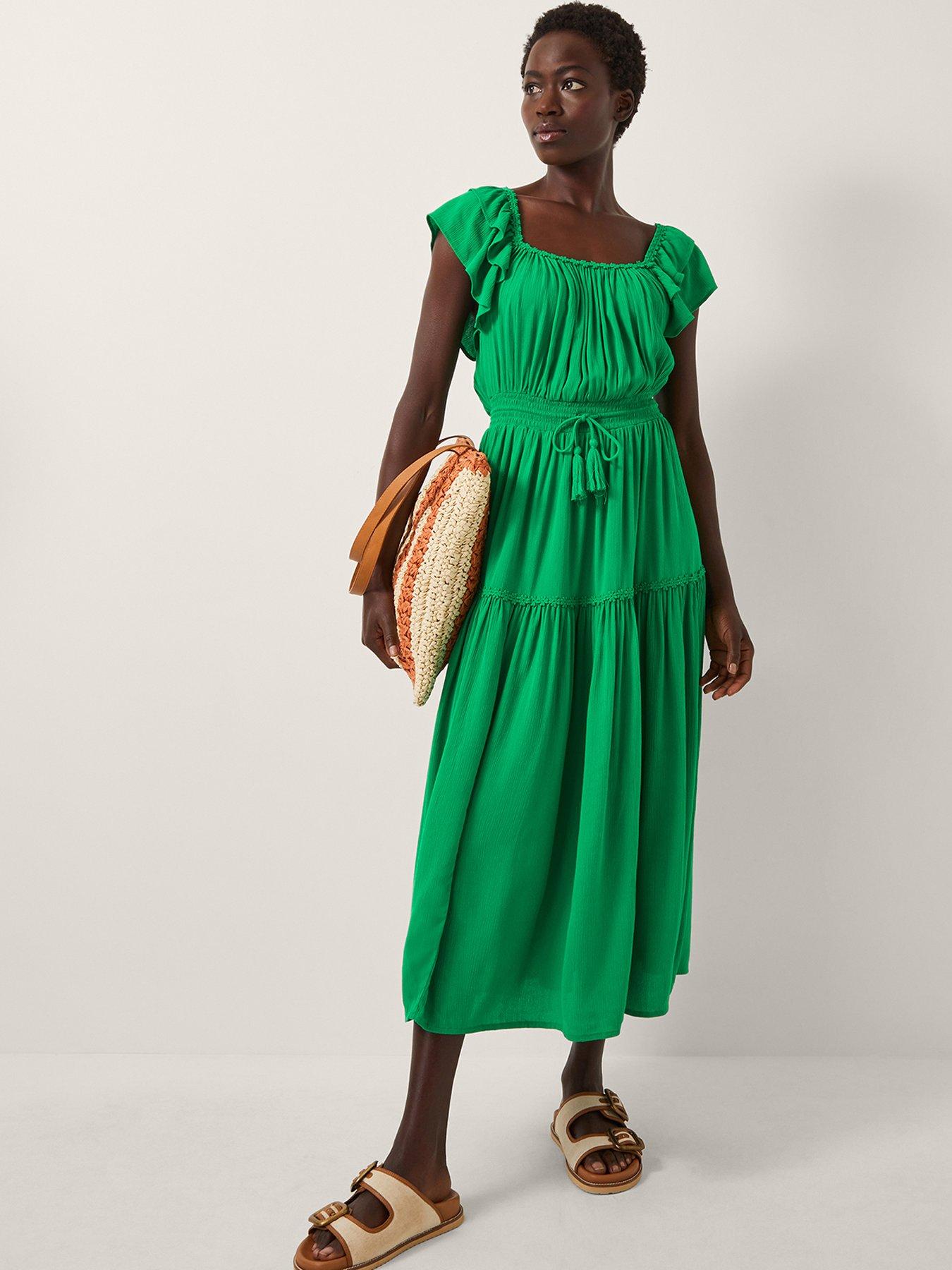Image 1 of 6 of Monsoon Isabela Tiered Dress - Green