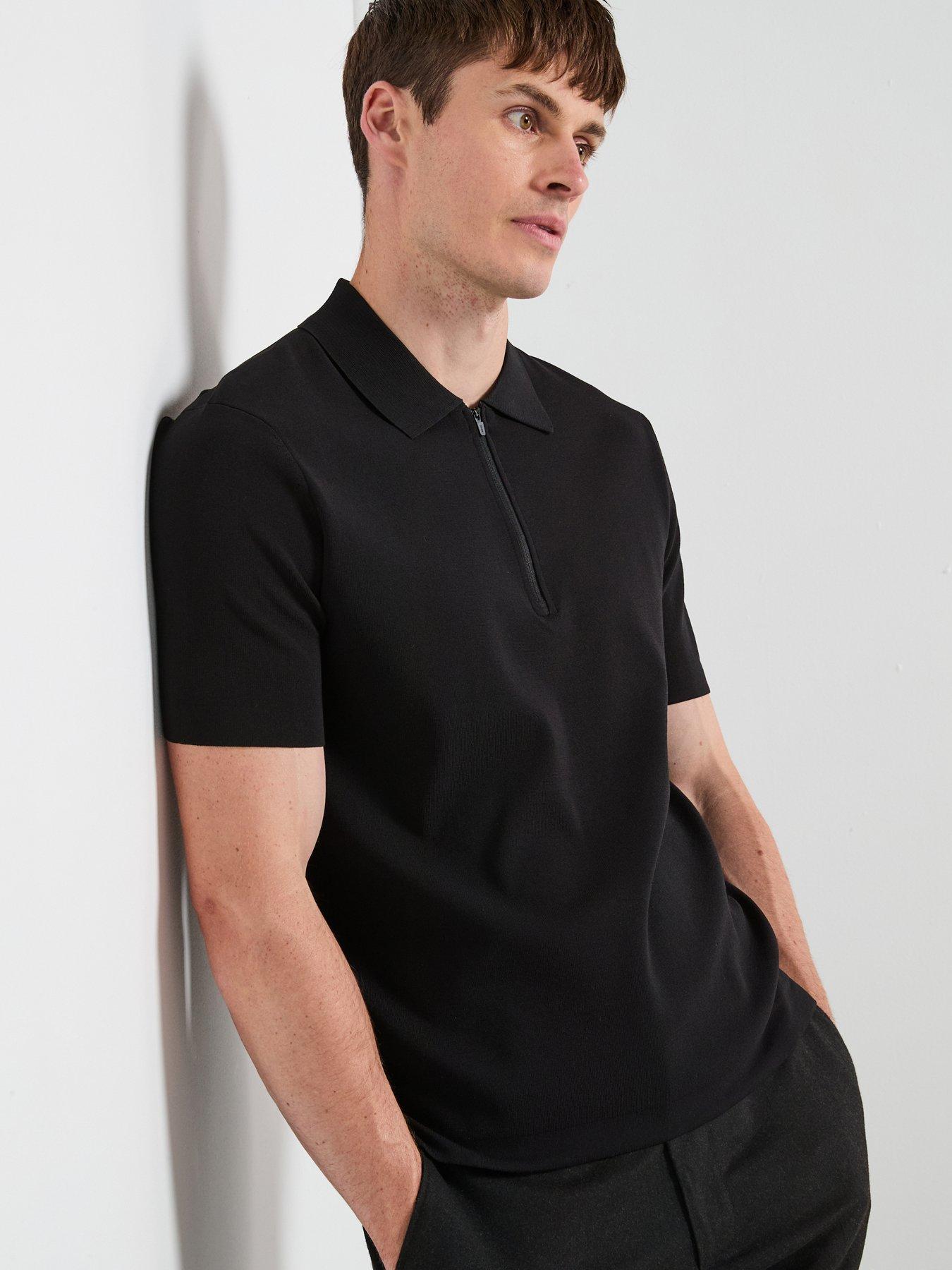 Mango Miller Short Sleeve Zip Neck Polo Shirt - Black