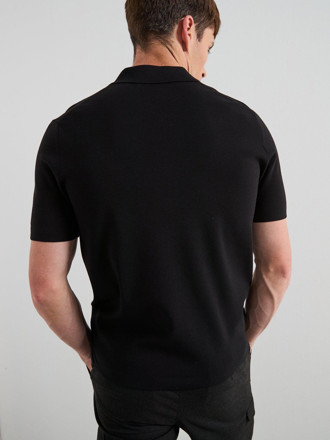 Image 2 of 6 of Mango Miller Short Sleeve Zip Neck Polo Shirt - Black