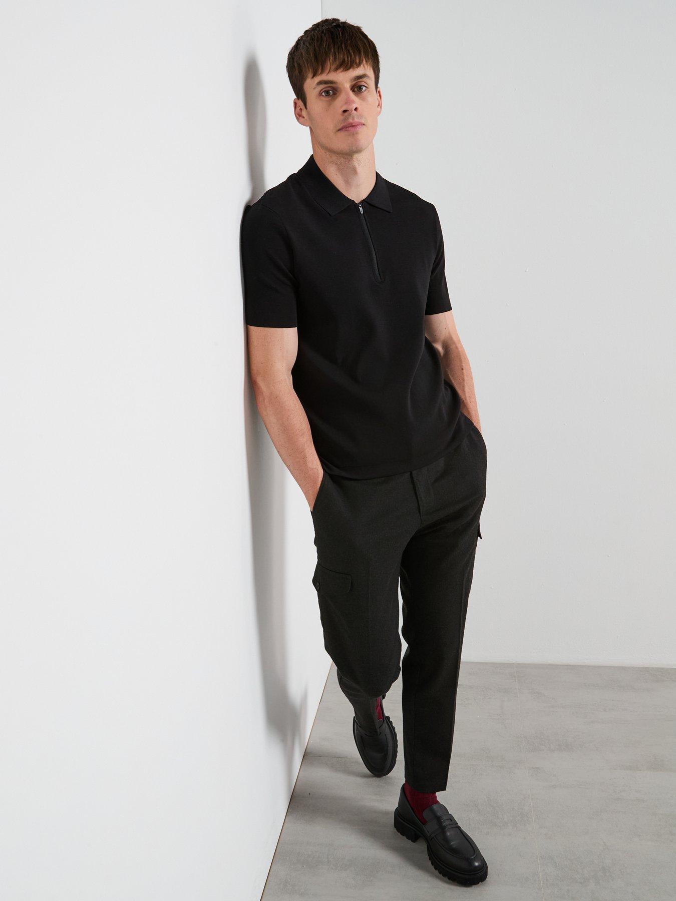 Image 3 of 6 of Mango Miller Short Sleeve Zip Neck Polo Shirt - Black