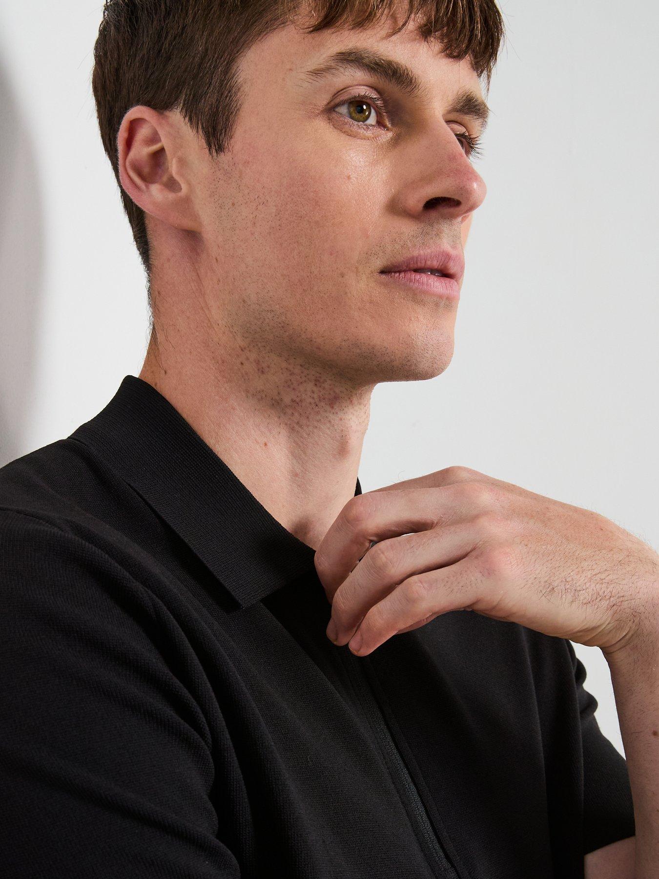 Image 5 of 6 of Mango Miller Short Sleeve Zip Neck Polo Shirt - Black