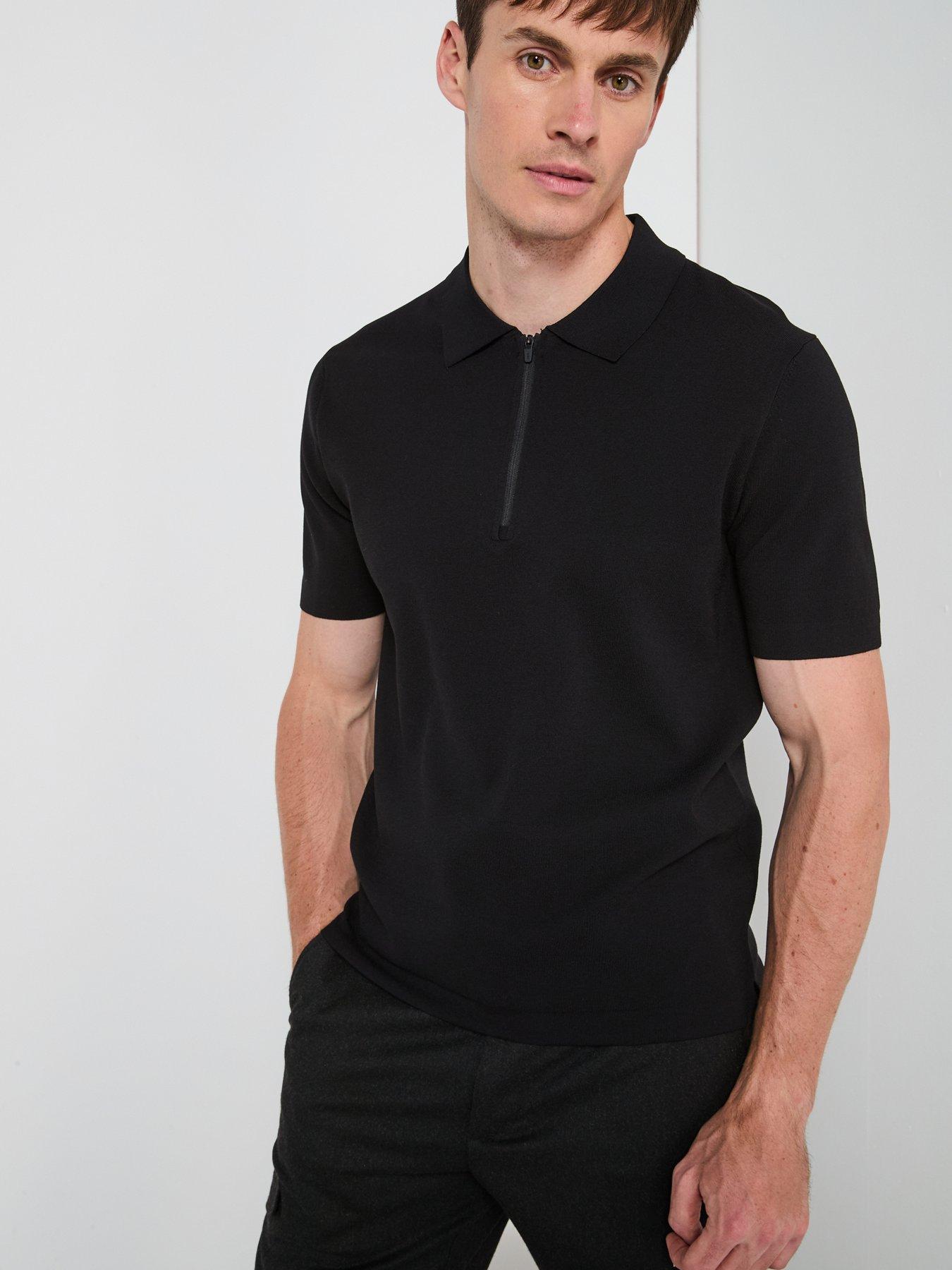 Image 6 of 6 of Mango Miller Short Sleeve Zip Neck Polo Shirt - Black