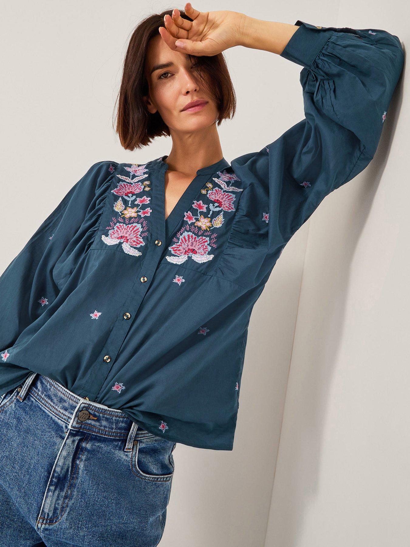Monsoon Bria Embroidered Top - Blue