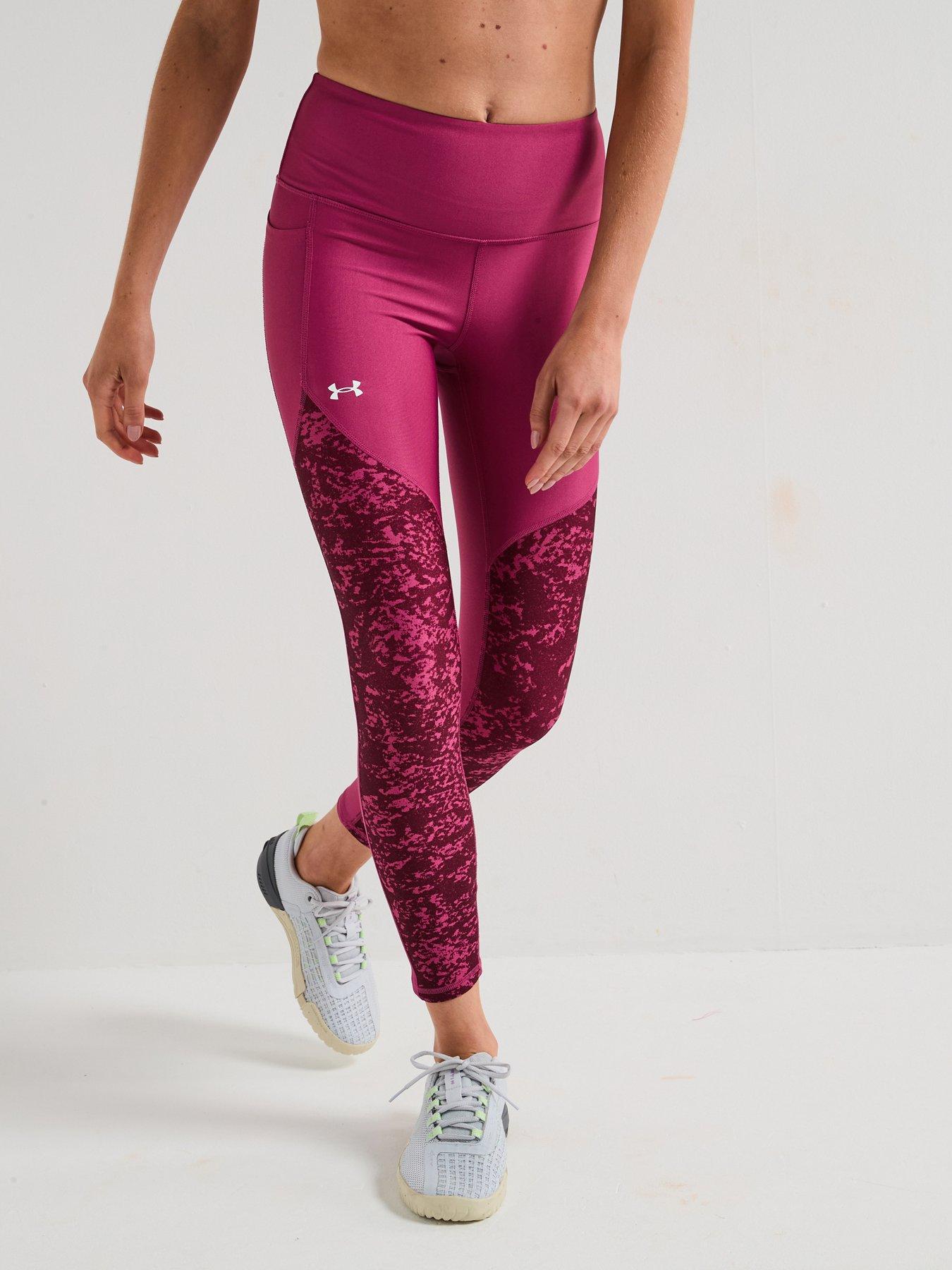 UNDER ARMOUR Womens Training Tech Print Panel Ankle Tights - Burgundy