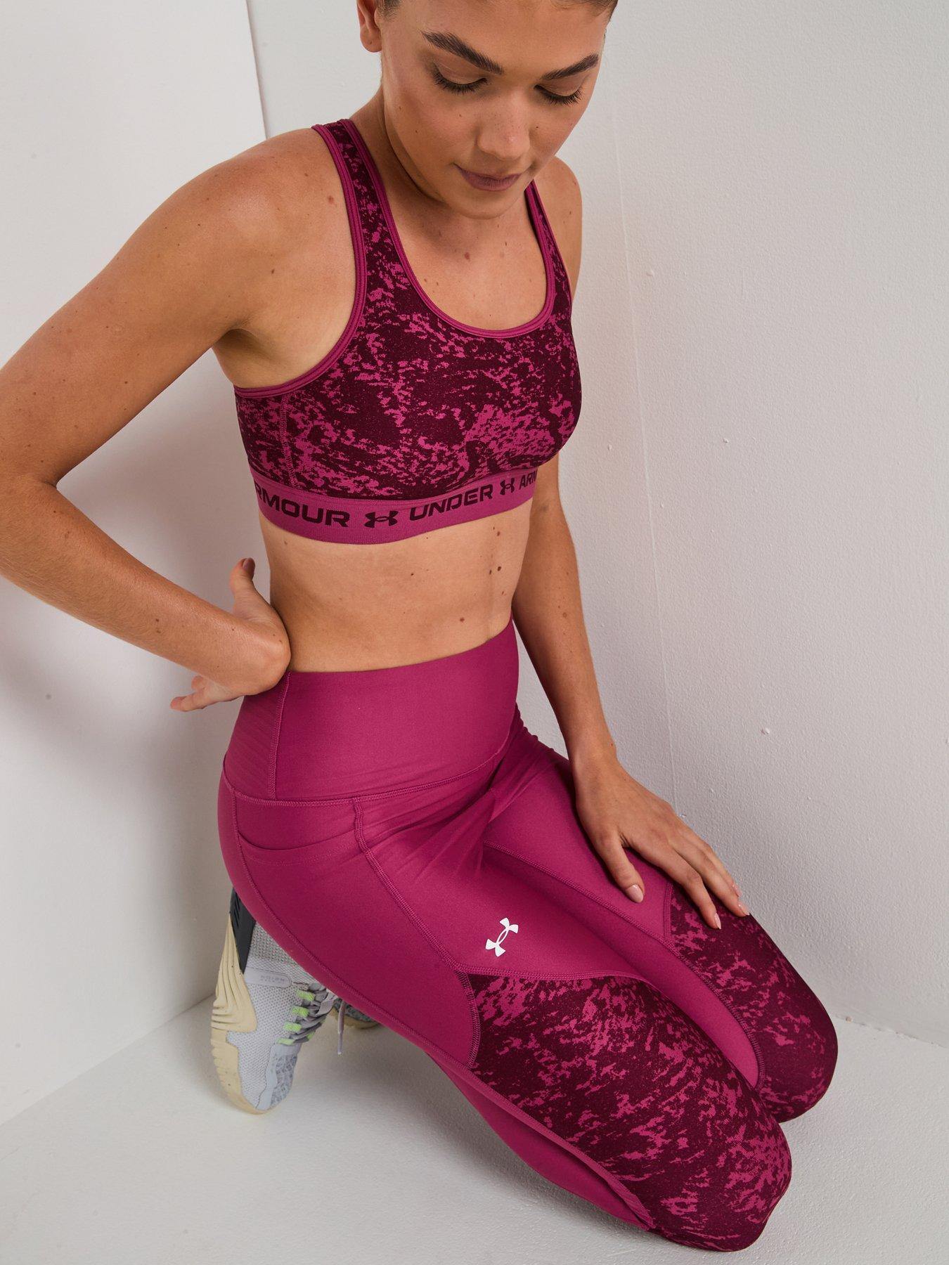 Image 4 of 6 of UNDER ARMOUR Womens Training Tech Print Panel Ankle Tights - Burgundy