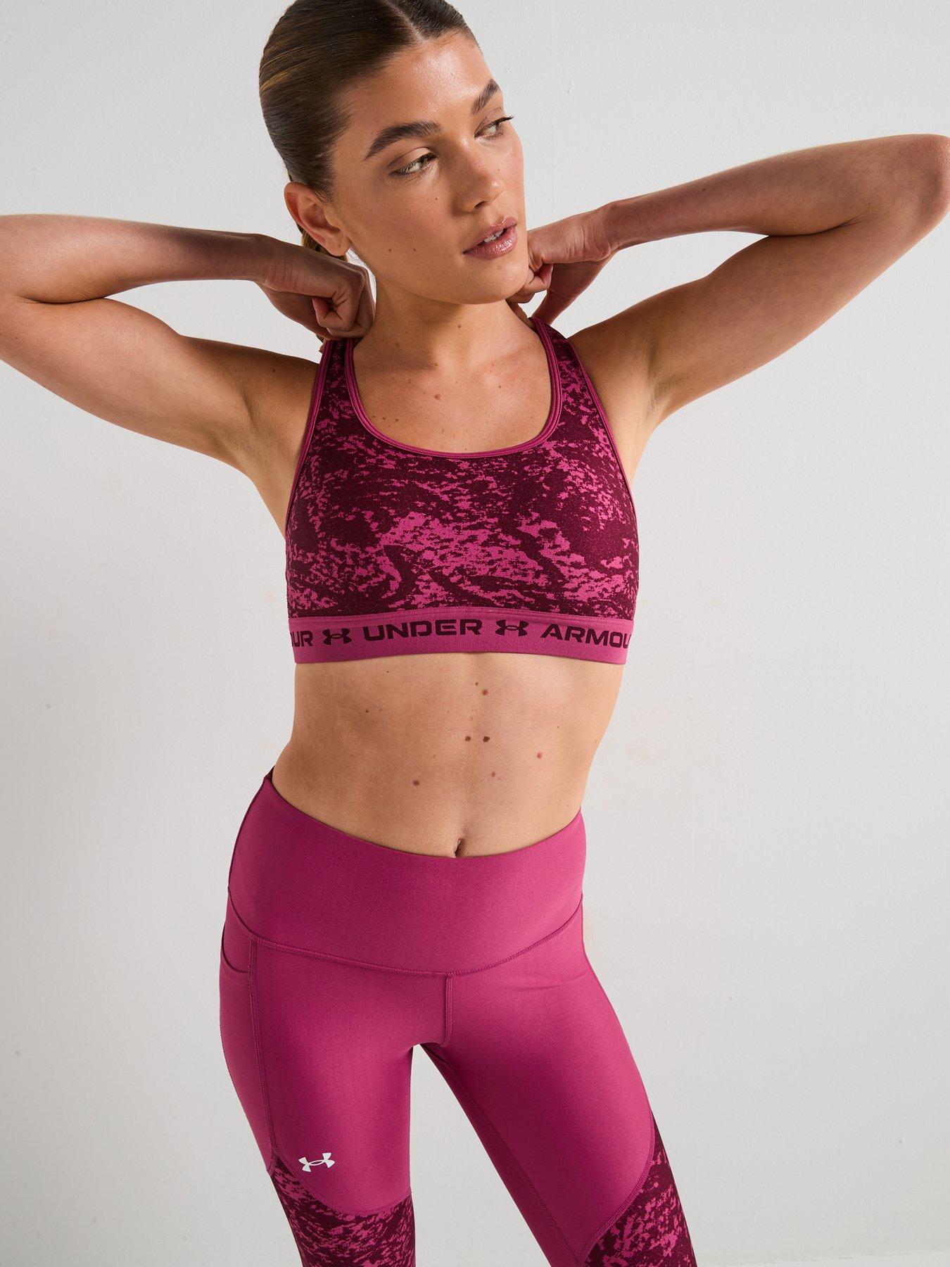 UNDER ARMOUR Womens Training Crossback Printed Mid Support Sports Bra - Burgundy