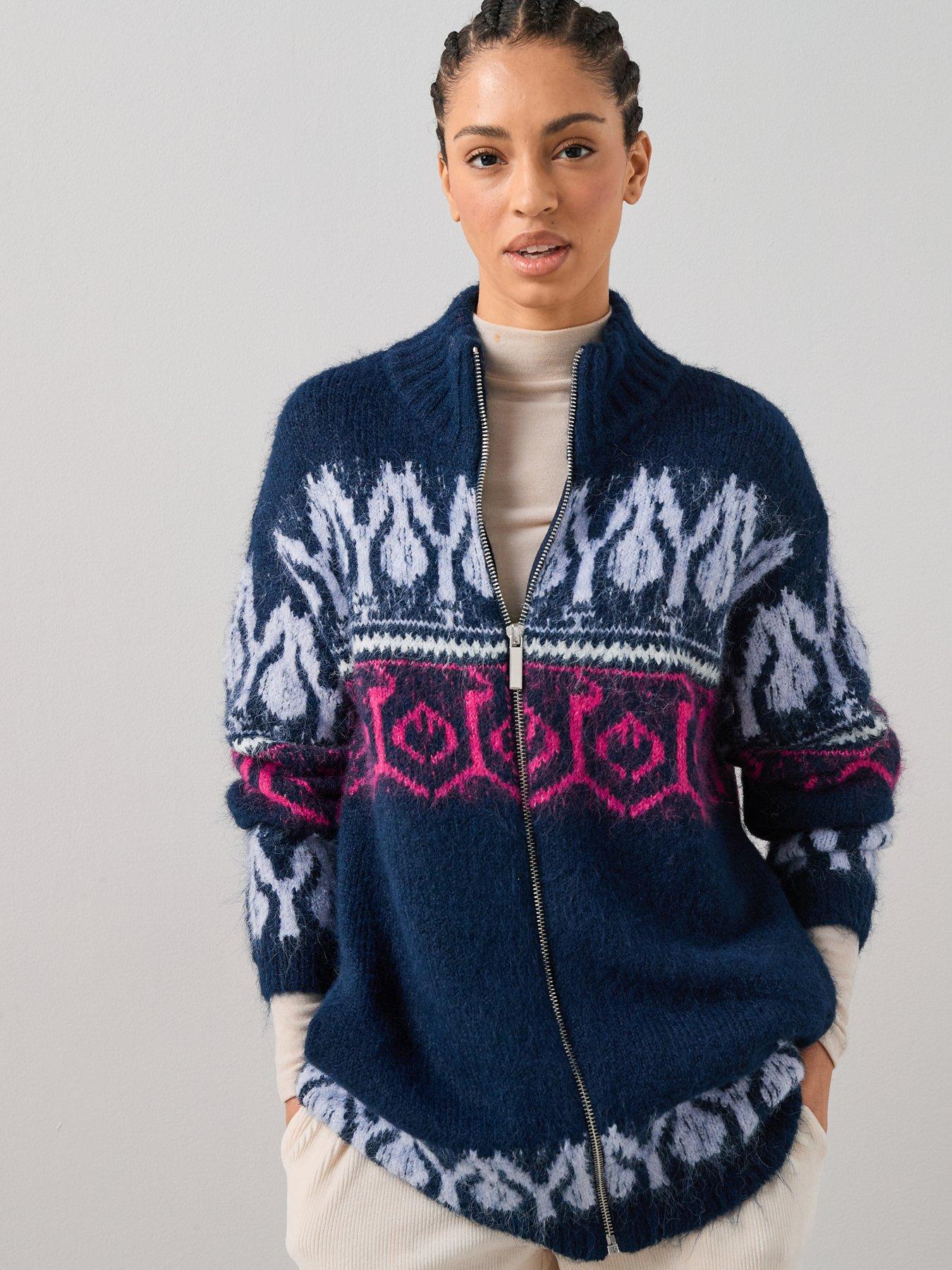 The Very Collection Zip Through Fairisle Cardigan - Blue