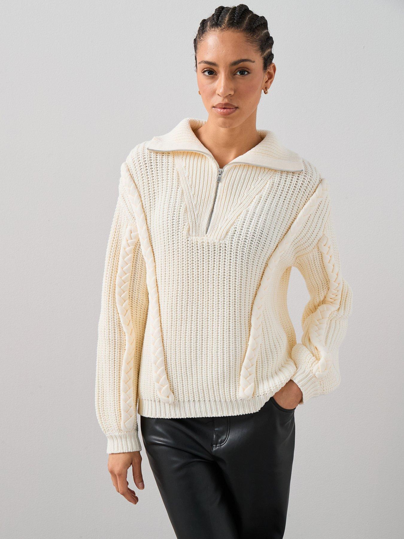 the-very-collection-cotton-rich-braided-zip-through-jumper-cream