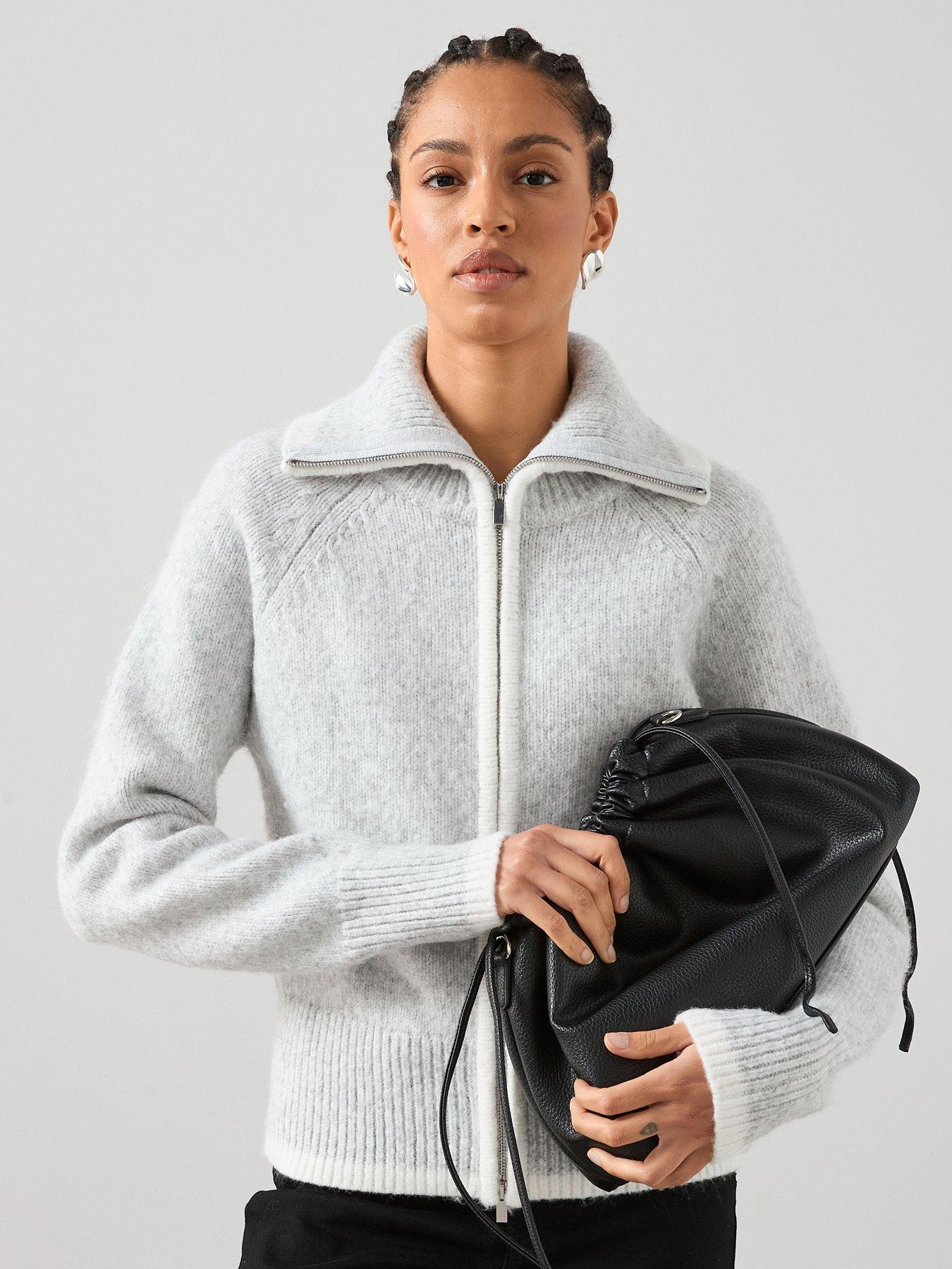 the-very-collection-contrast-zip-through-knitted-cardigan-grey