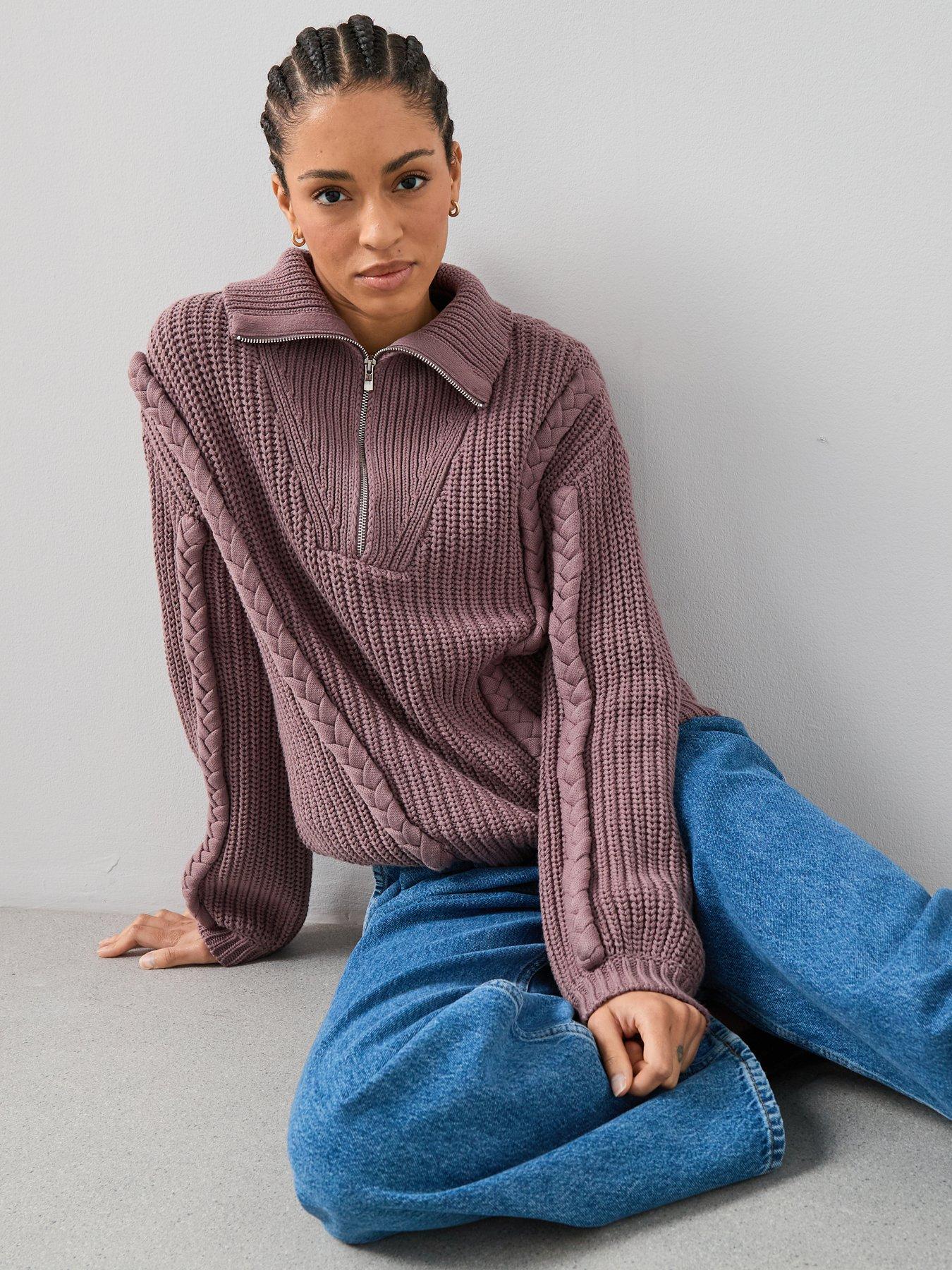 The Very Collection Cotton Rich Braided Zip Through Jumper - Purple