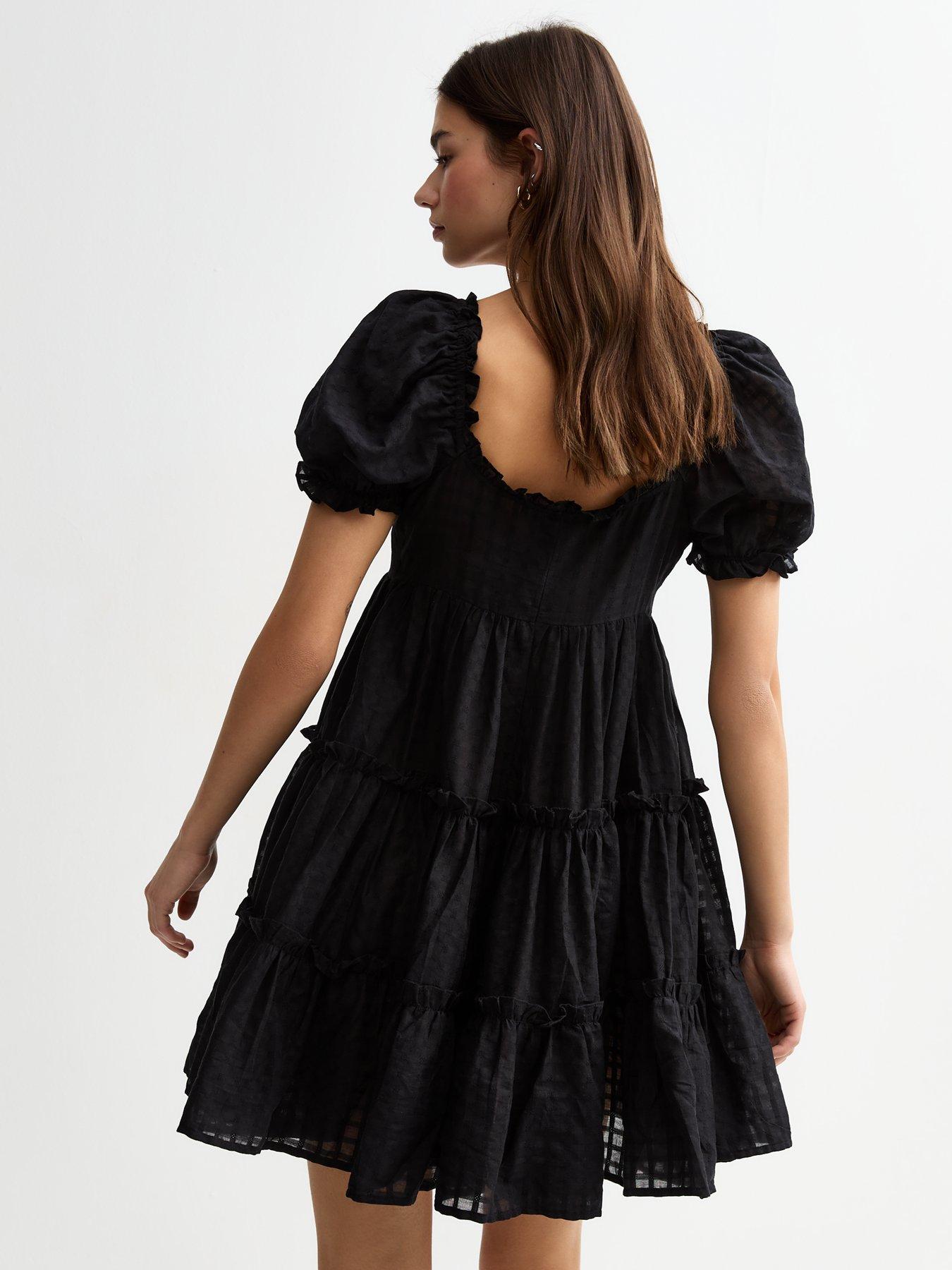 new-look-textured-check-tiered-mini-smock-dress-blackstillFront