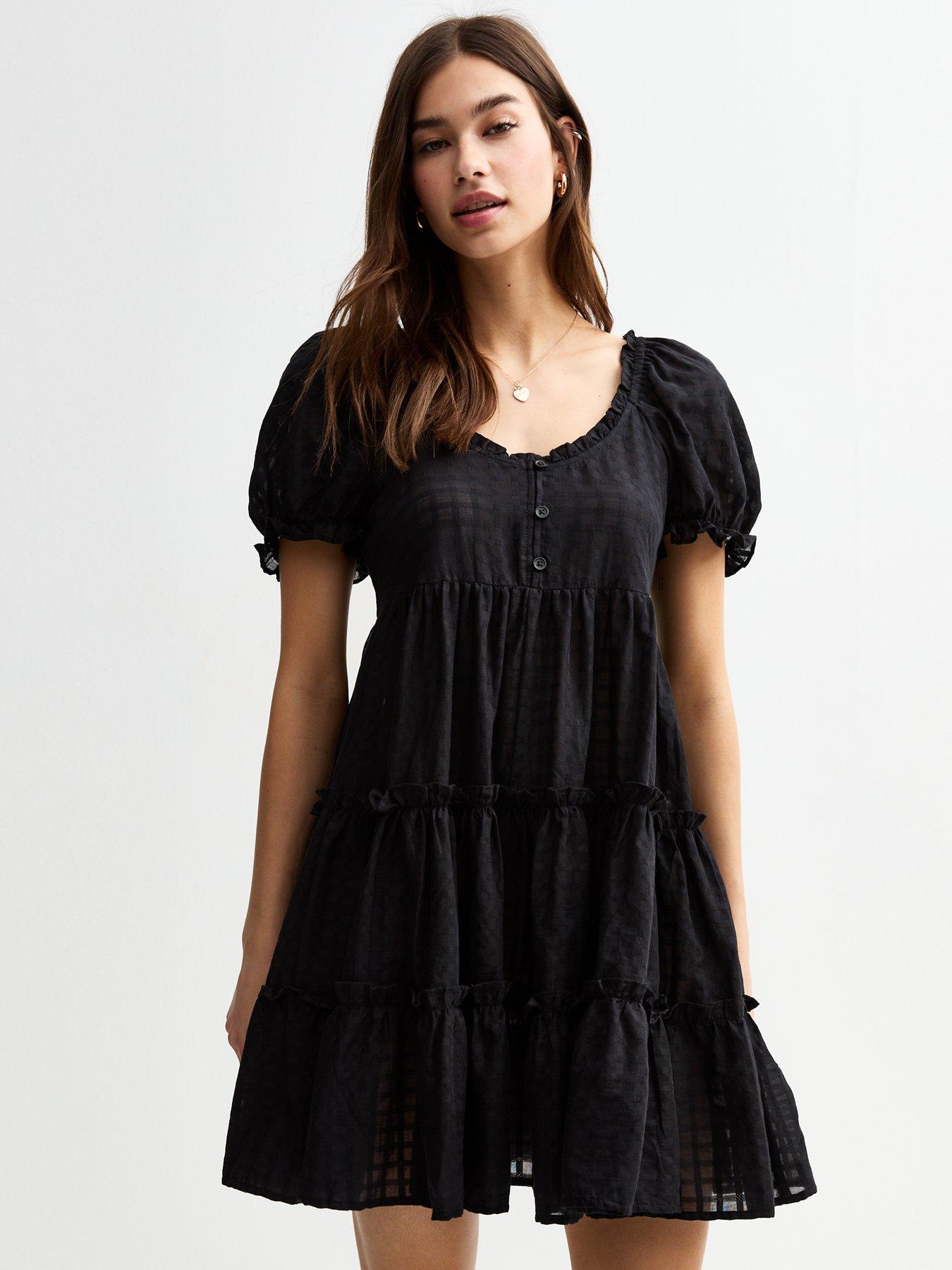 new-look-textured-check-tiered-mini-smock-dress-blackback