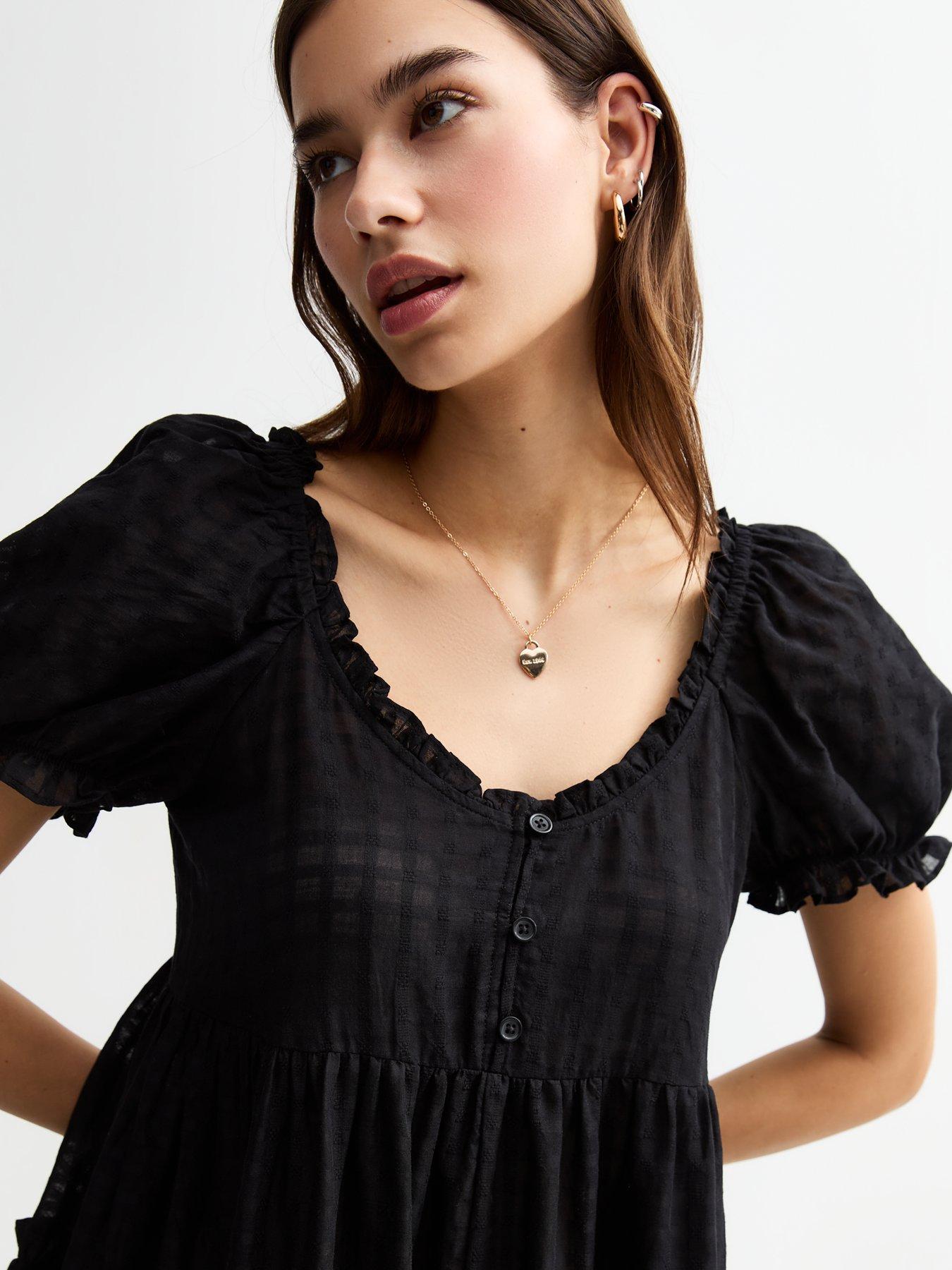new-look-textured-check-tiered-mini-smock-dress-blackoutfit